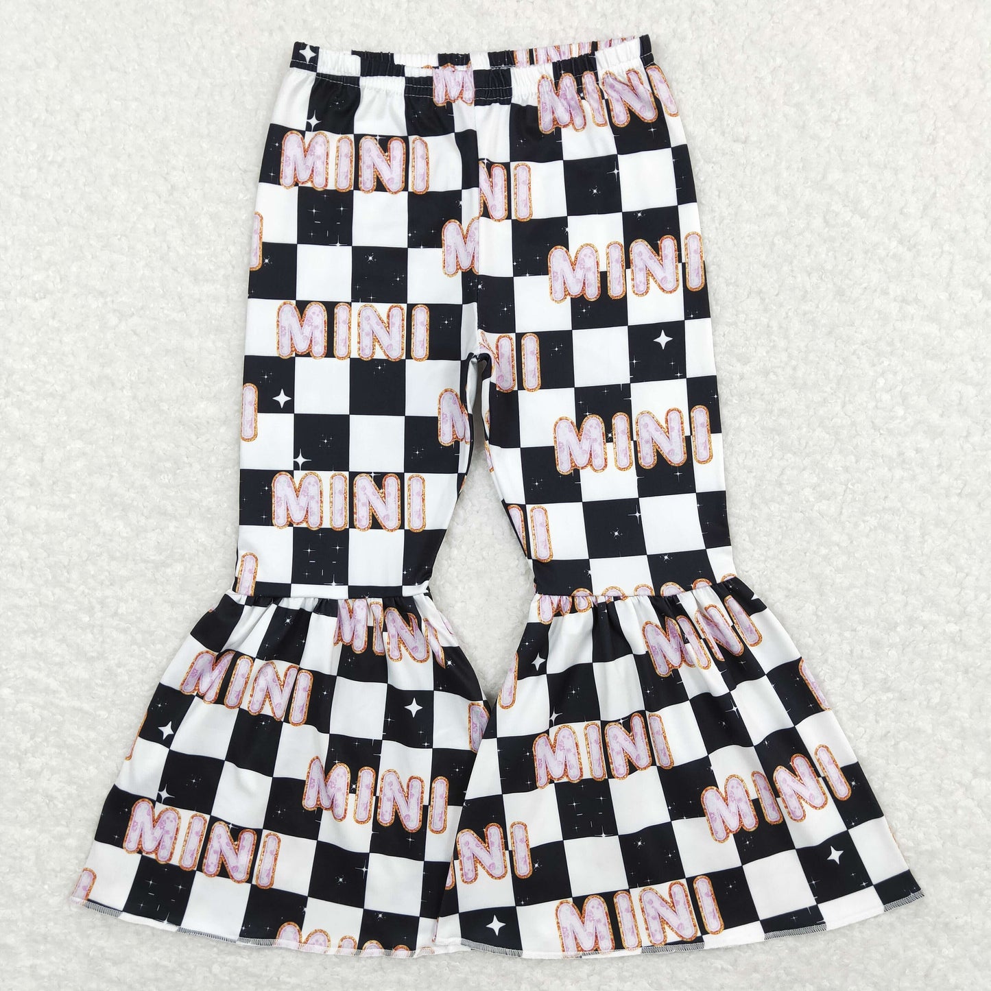 P0345 Girls Mini Checked Bell Bottom Pants