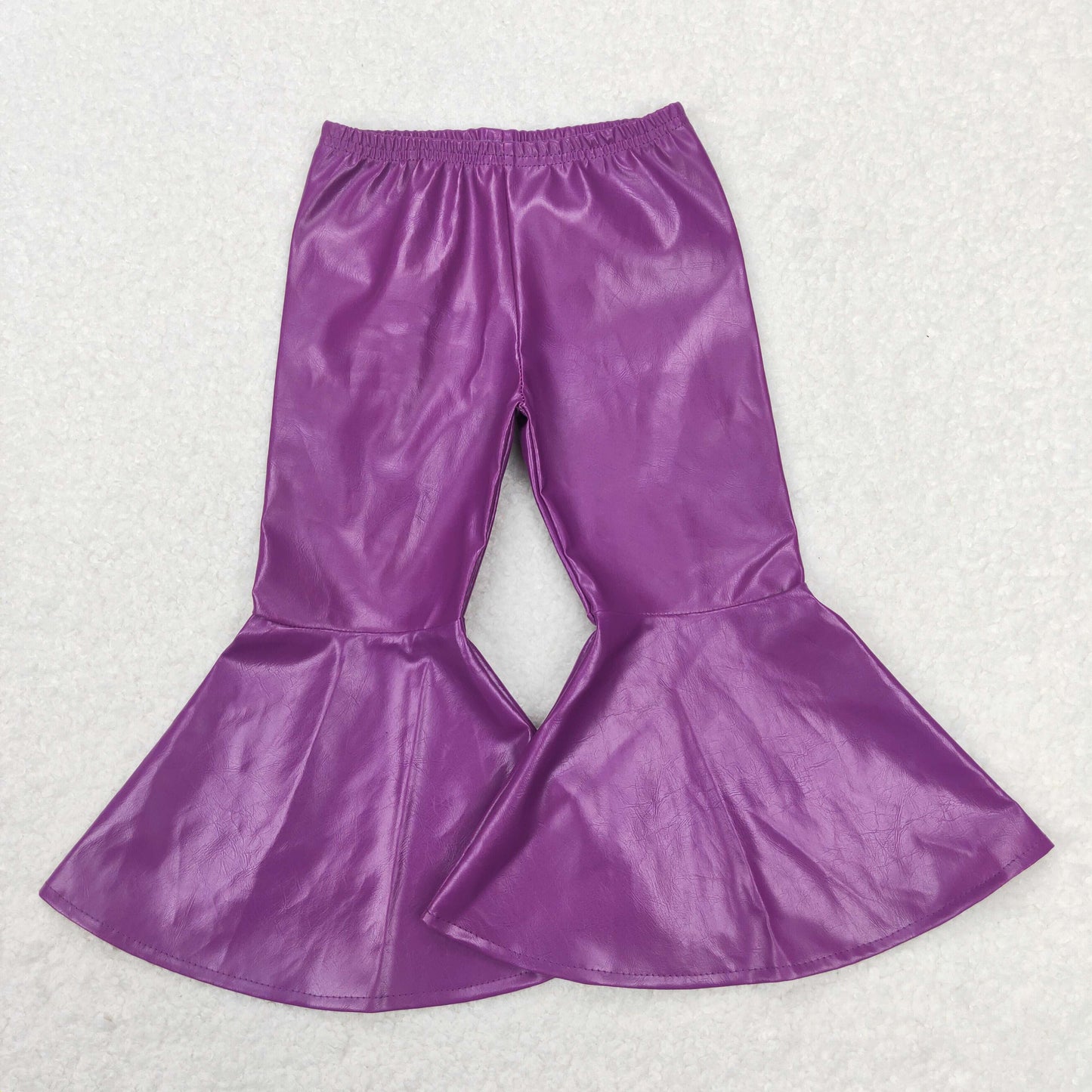 P0419 Girls Purple Bell Bottom Leather Pants
