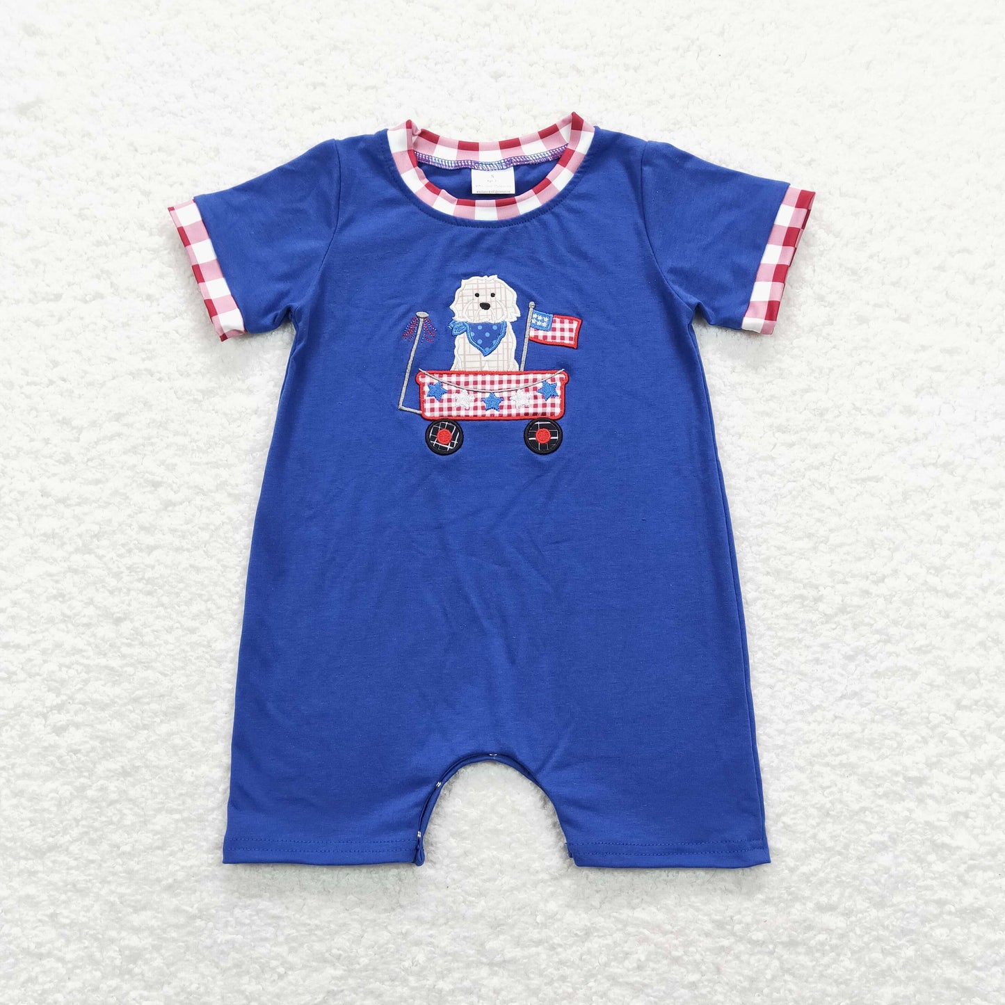 SR0749 Baby Boys Dog Blue Rompers Embroidery (Shipment from the US)