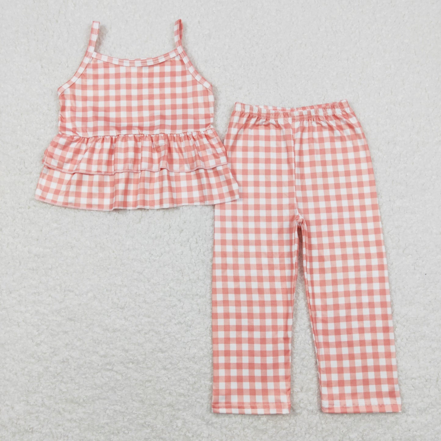 GSPO1377 Girls Orange Plaid Outfits
