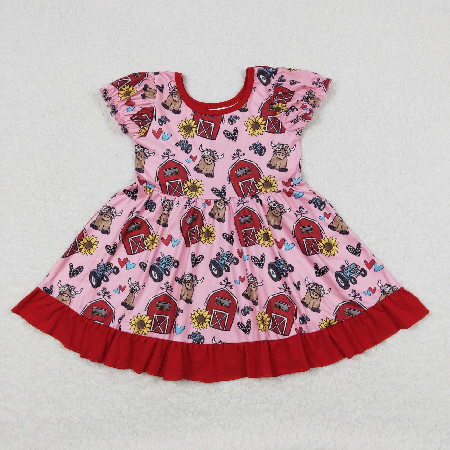 GSD1025 Girls Red Farm Dress