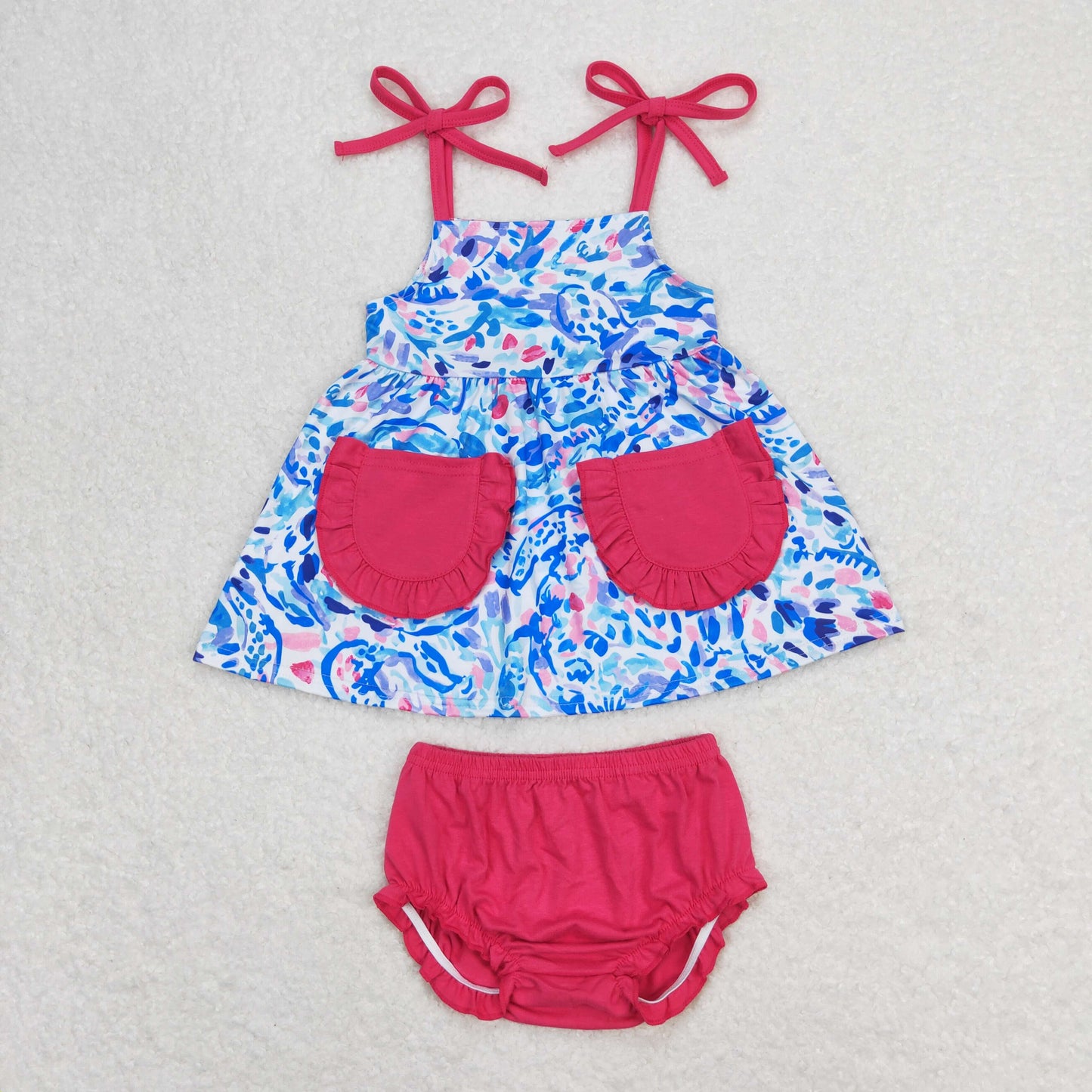 Girls Pink Floral Bummies Set