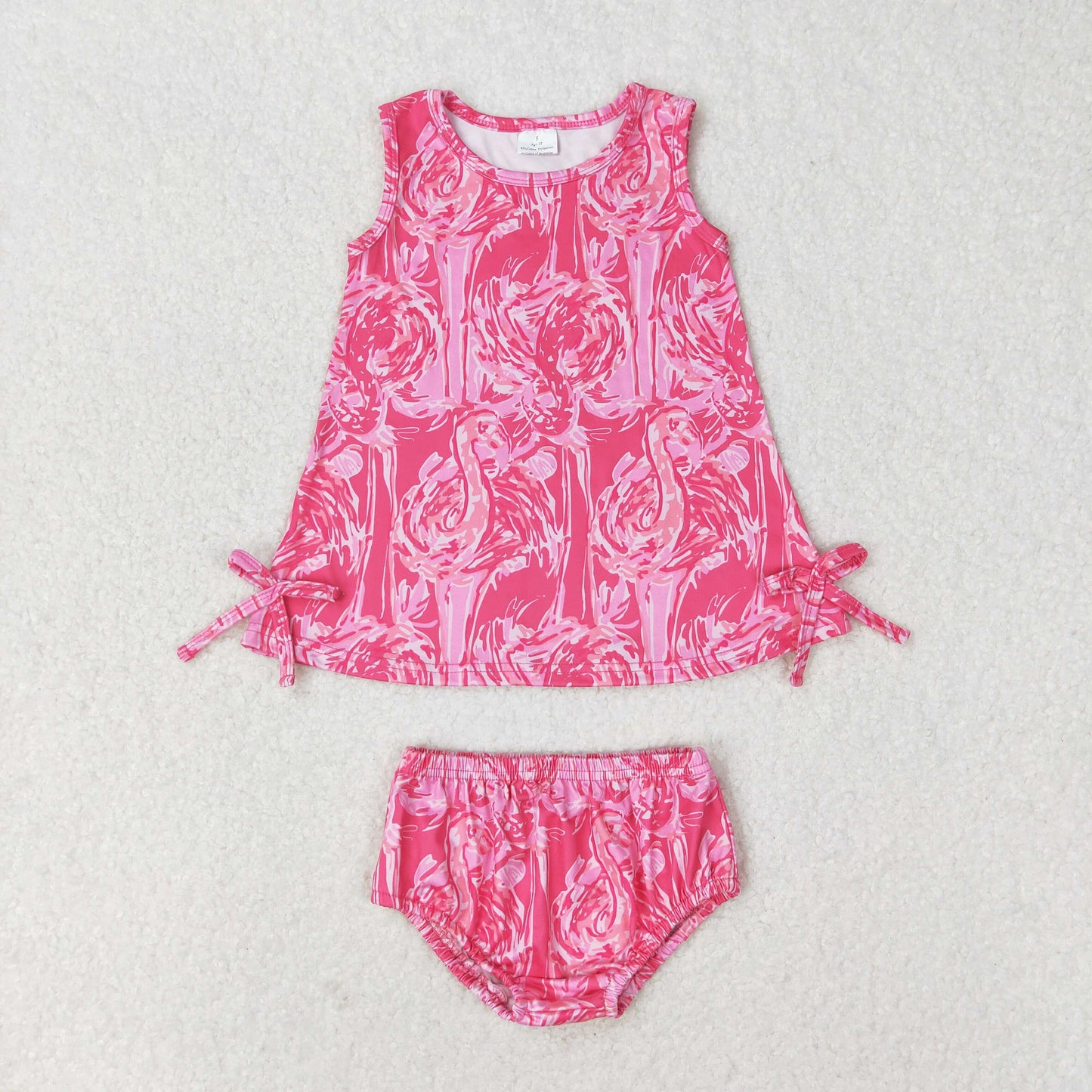 GBO0345 Sleeveless watercolor flamingo baby girls bummies set