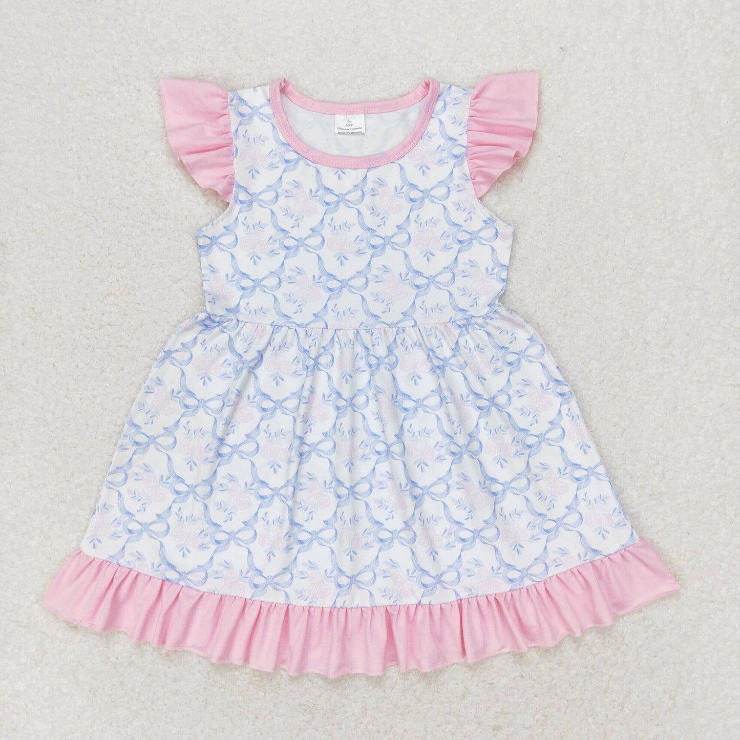 GSD1152 Flutter sleeves pink floral baby girls summer dress