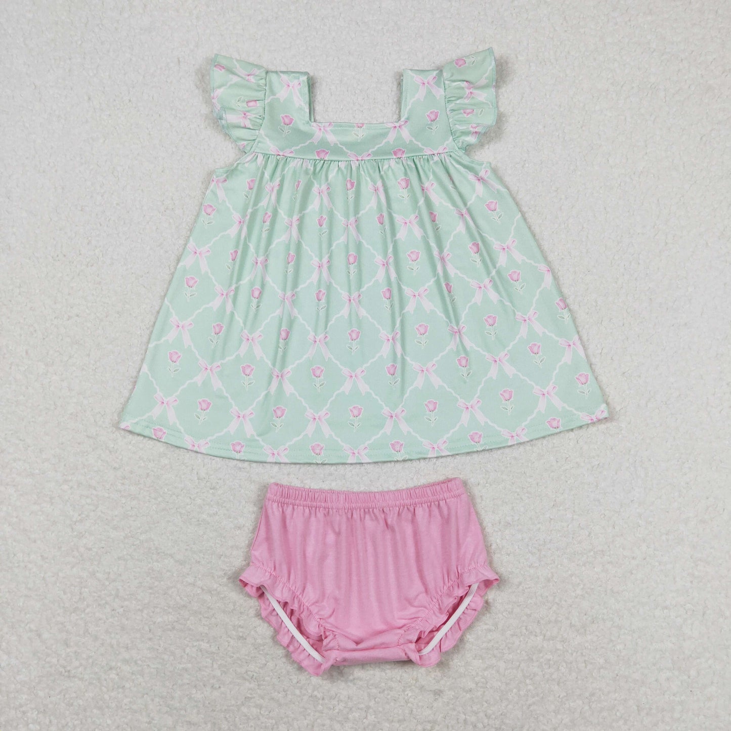 GBO0353 Flutter sleeves mint floral pink bummies girls clothes