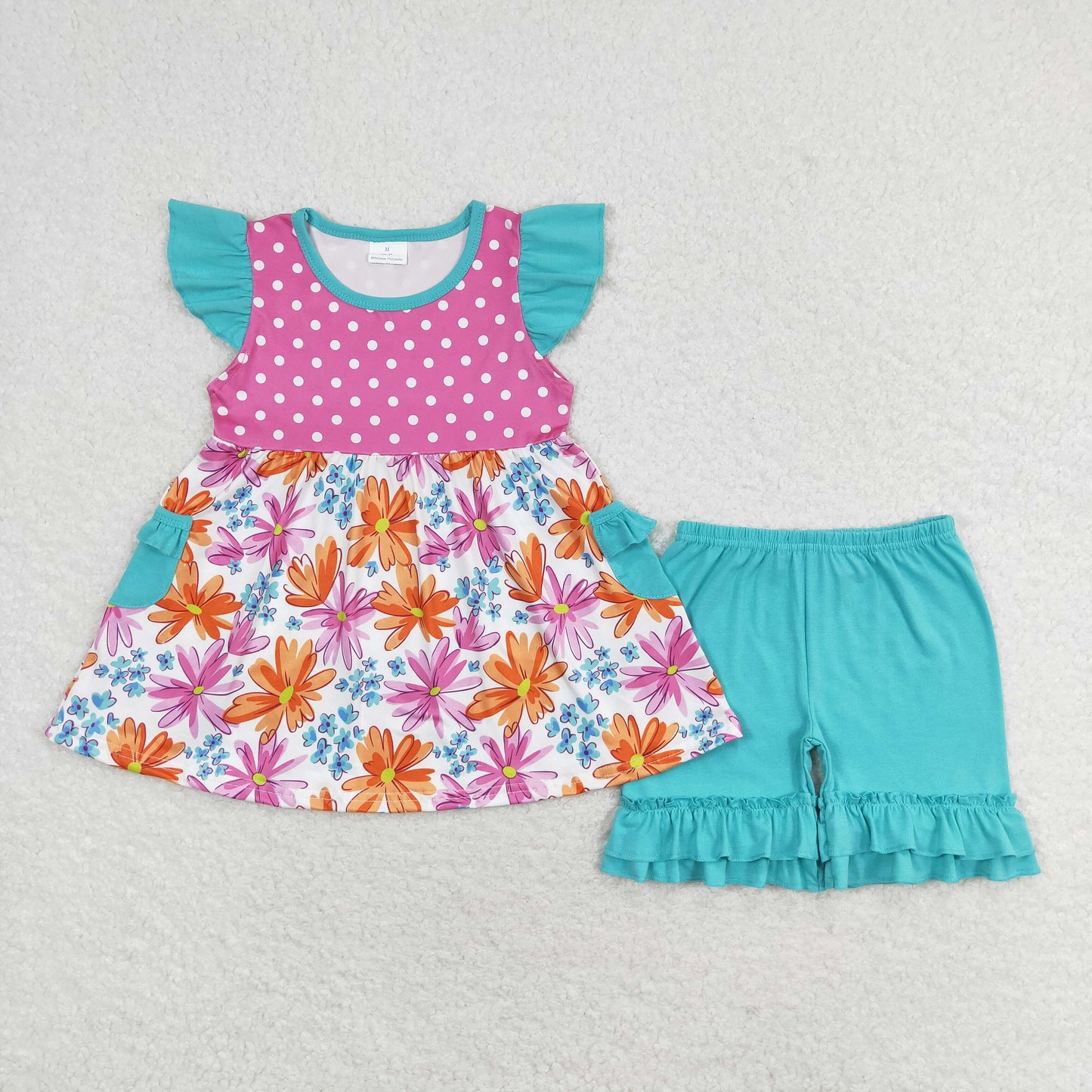 GSSO1100 Flutter sleeves floral tunic shorts girls summer outfits