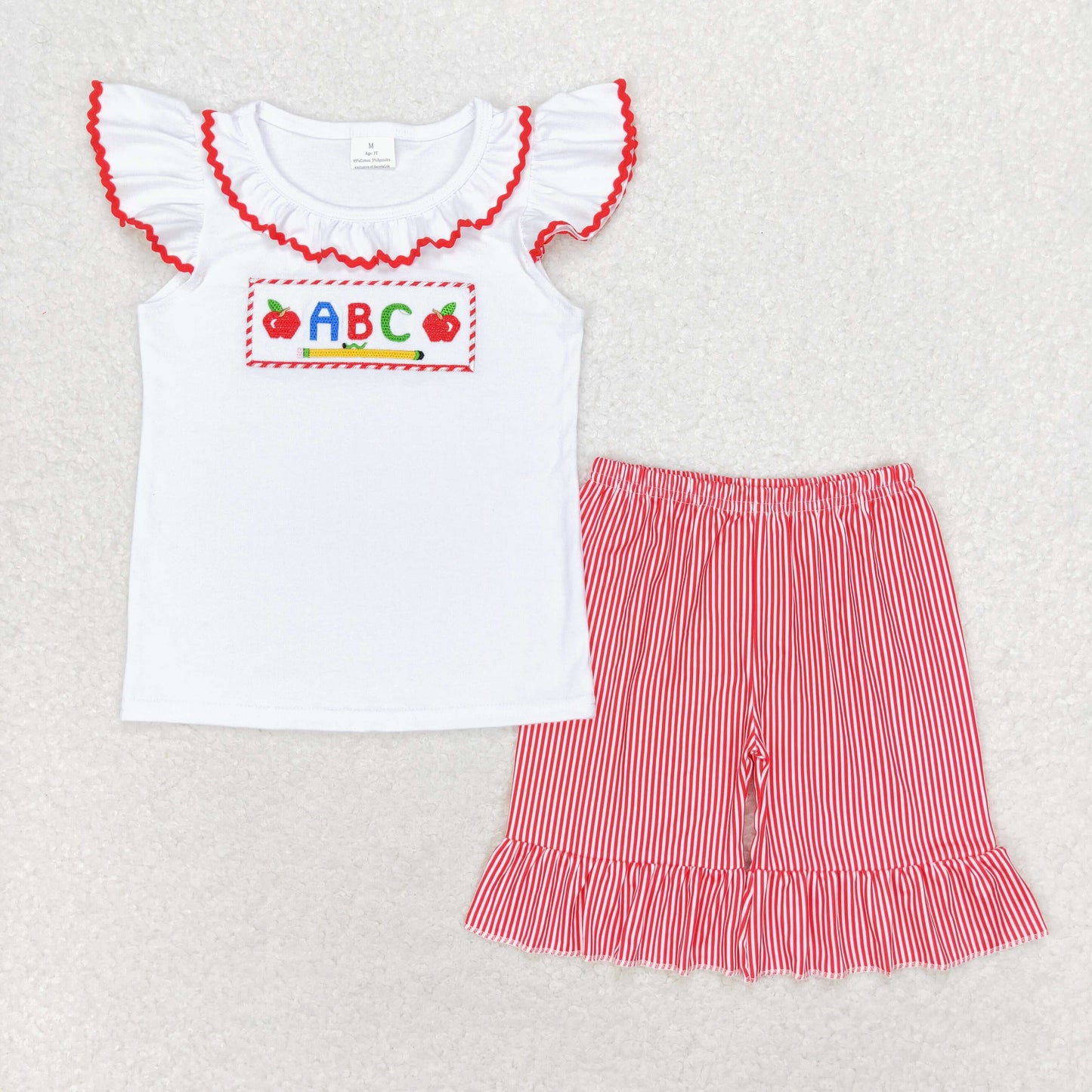 GSSO1115 Apple pencil ABC top shorts girls back to school outfits embroidery