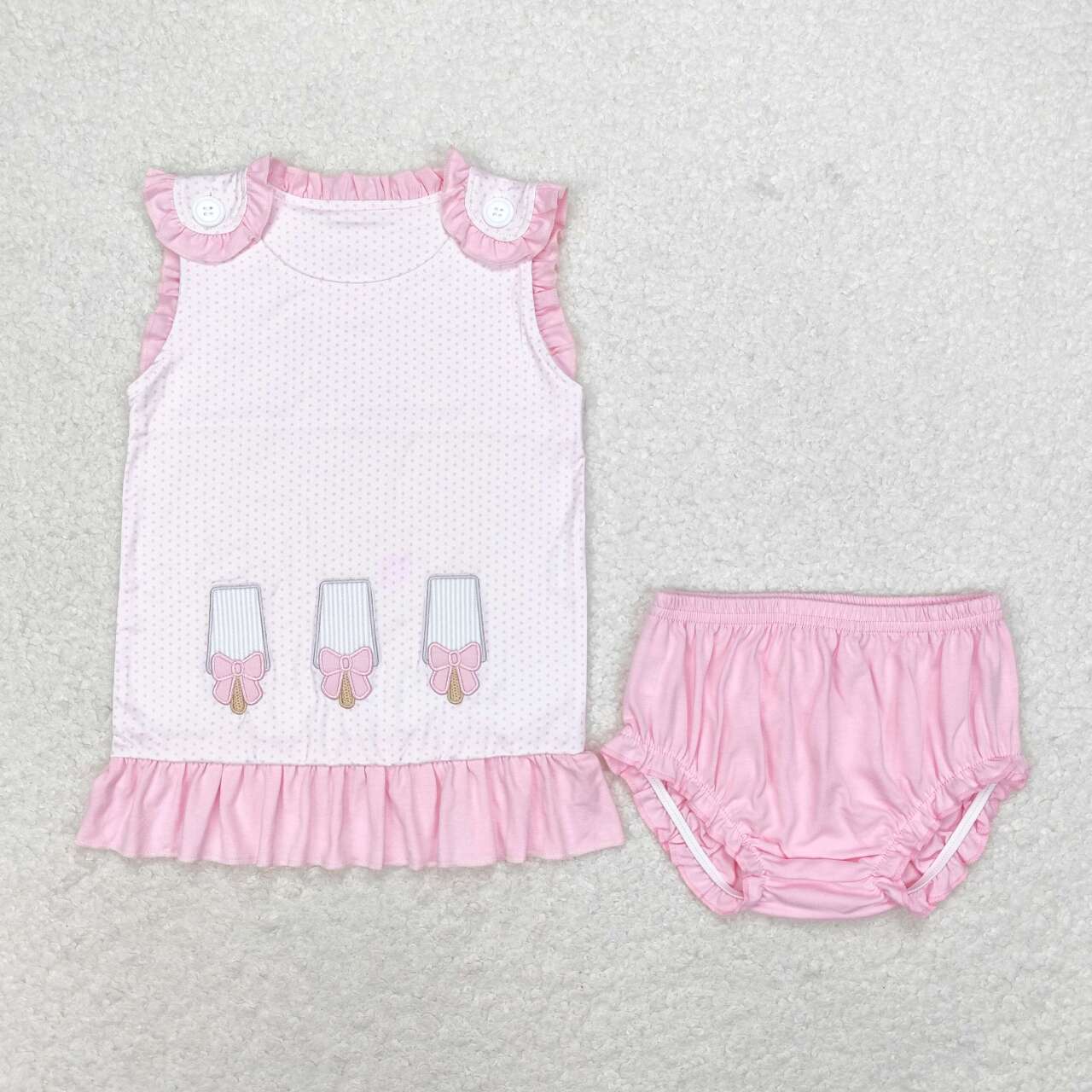 GBO0329 Girls Pink Popsicle Bummies Set Embroidery