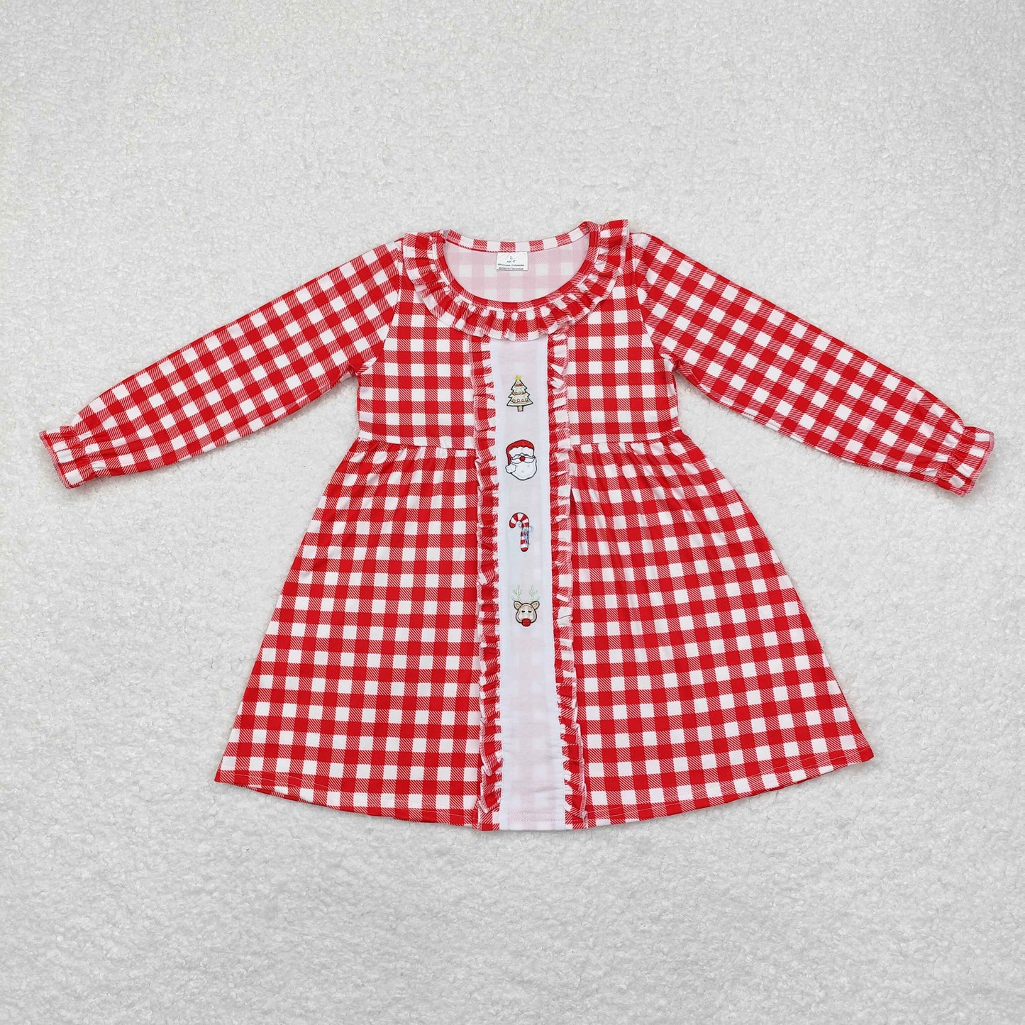 GLD0634 long sleeve Santa red plaid girls dress