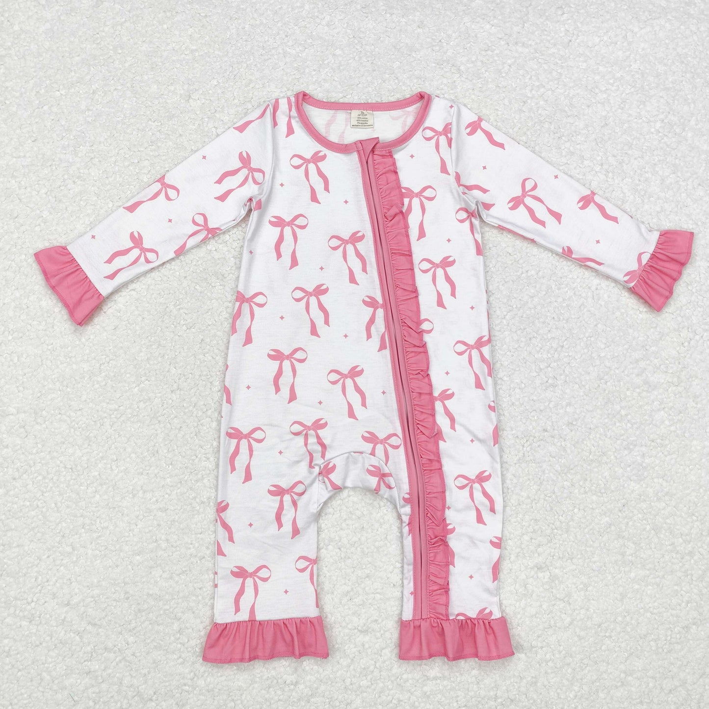 LR1584 Baby girls pink bows zipper romper