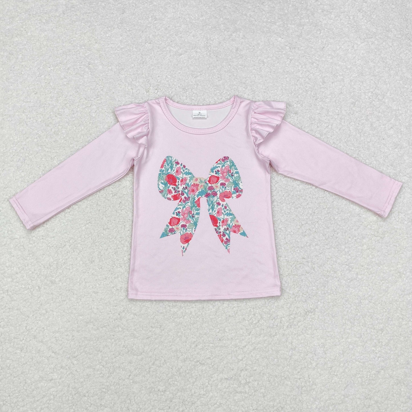 GT0699 long sleeve floral bow pink top
