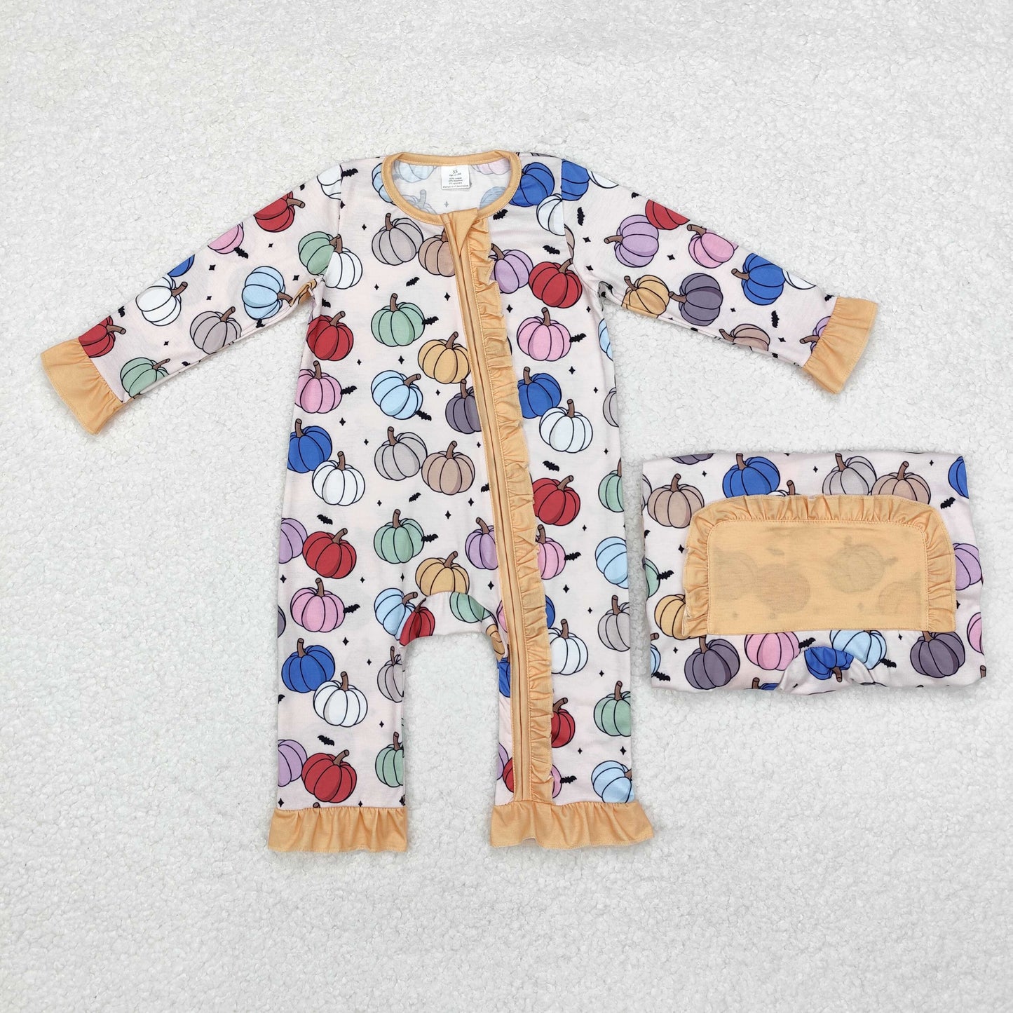 LR1455 Baby girls pumpkin zipper romper