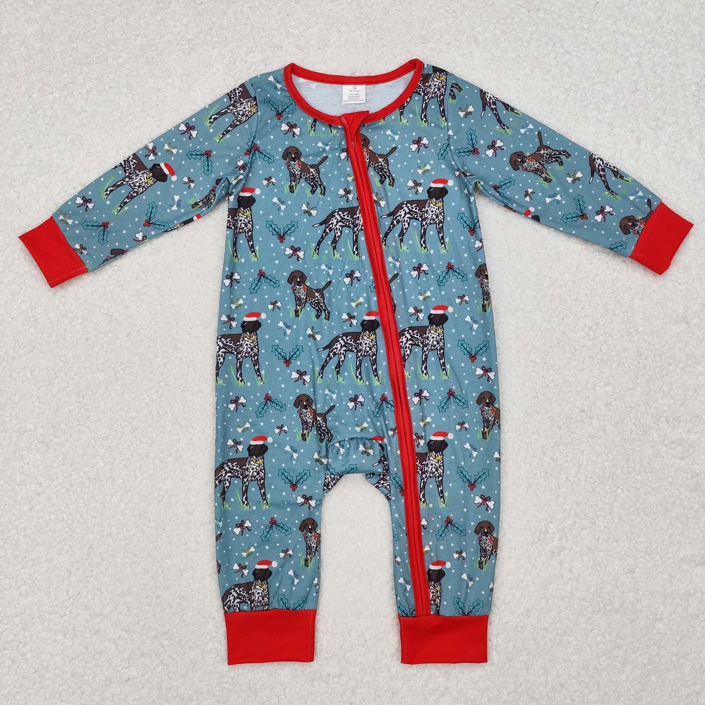 LR1768 Baby boys Christmas dog zipper romper