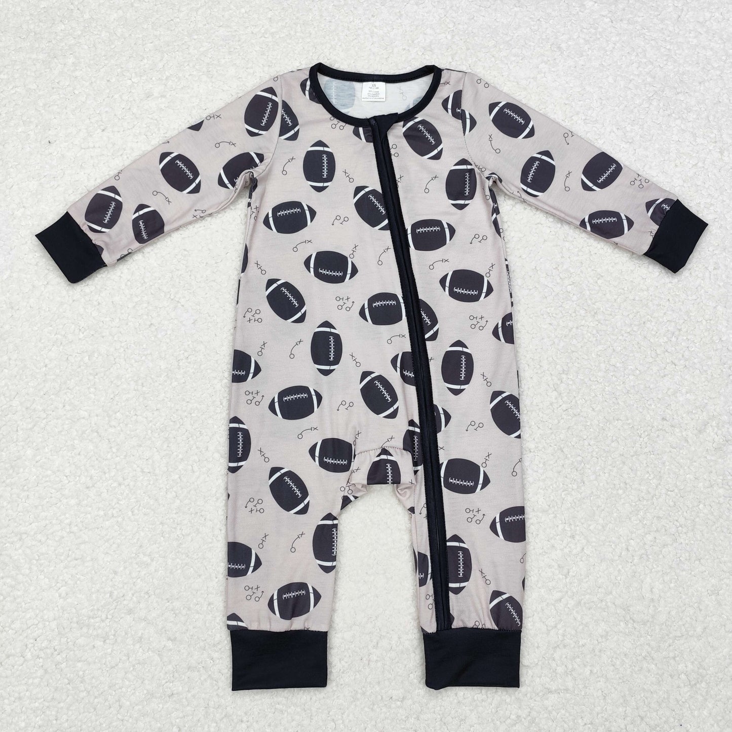 LR1435 Baby boys football zipper romper