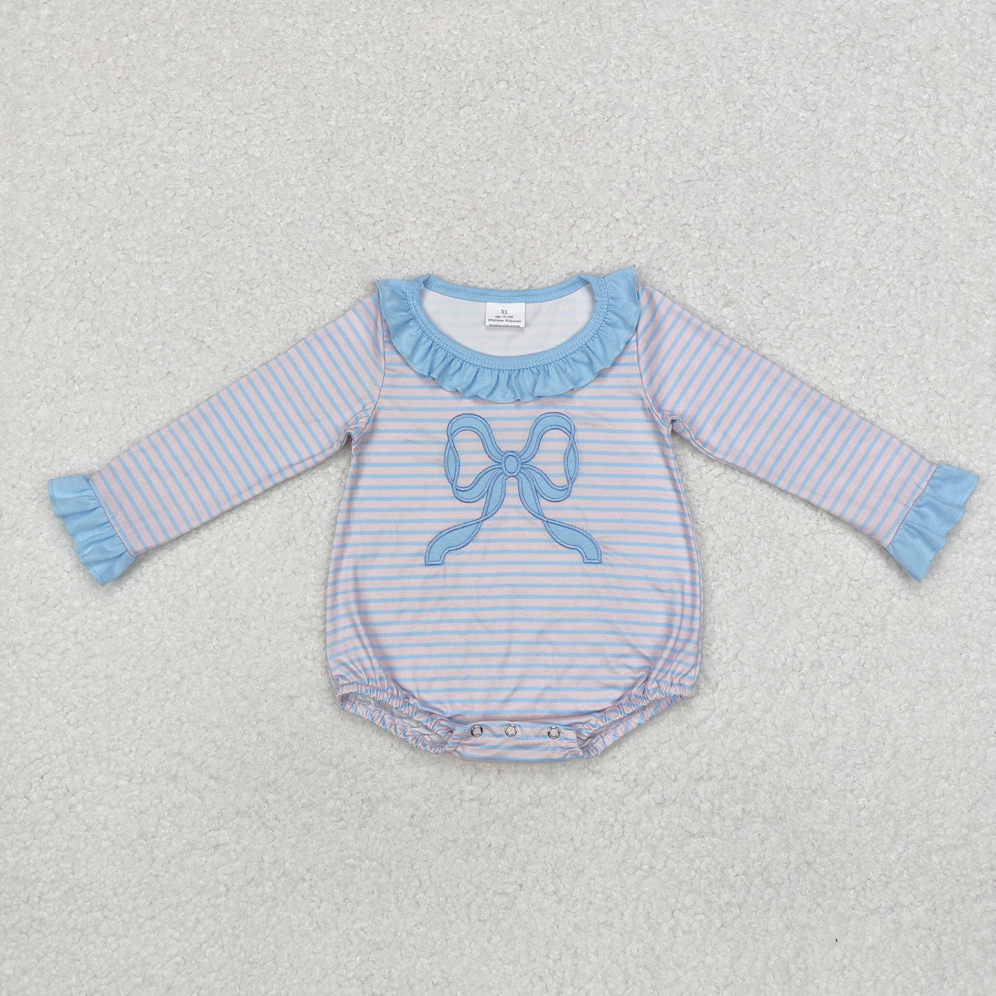 LR1379 Baby girls stripe bows romper embroidery