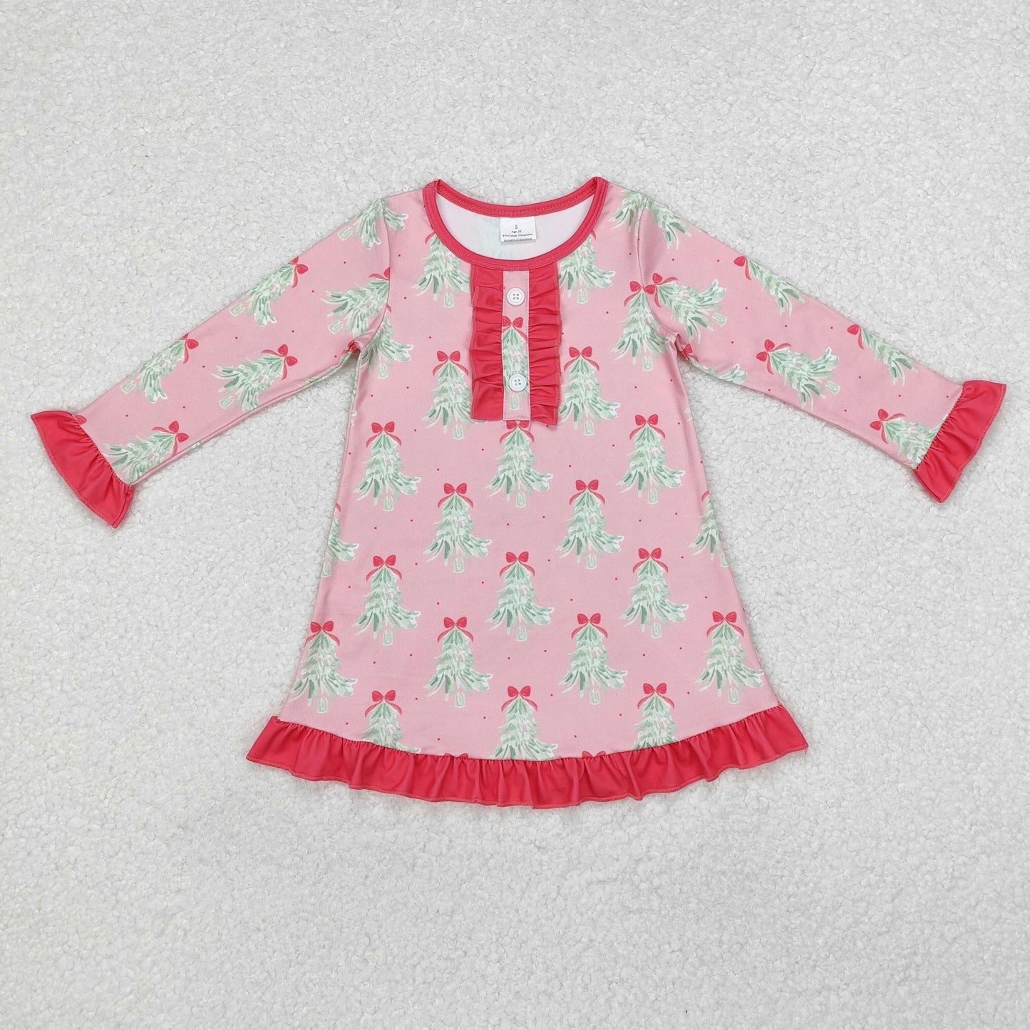 GLD0636 long sleeve Christmas tree pink girls dress