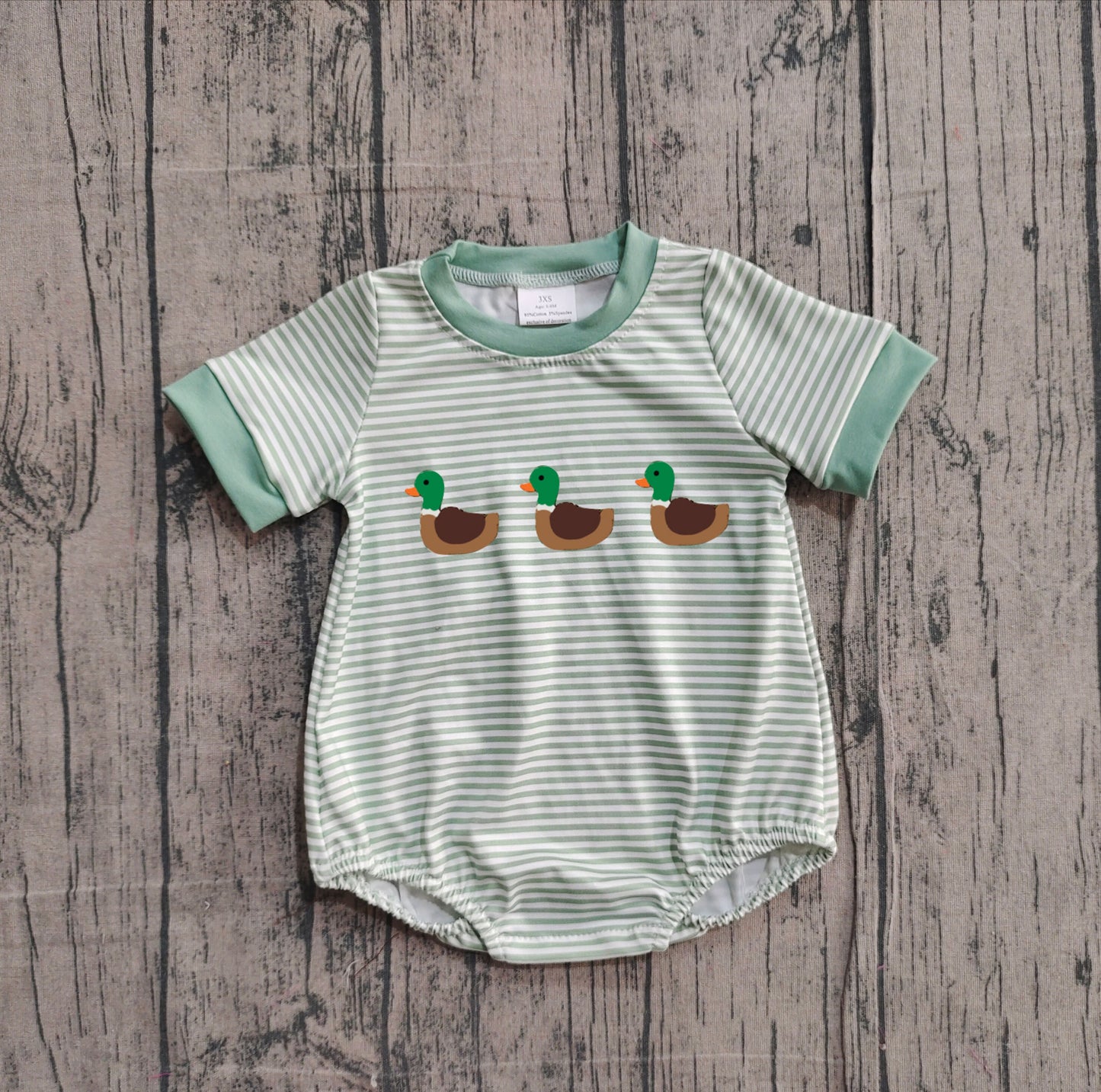 Pre-order SR3531 baby boys duck green duck short sleeve romper embroidery