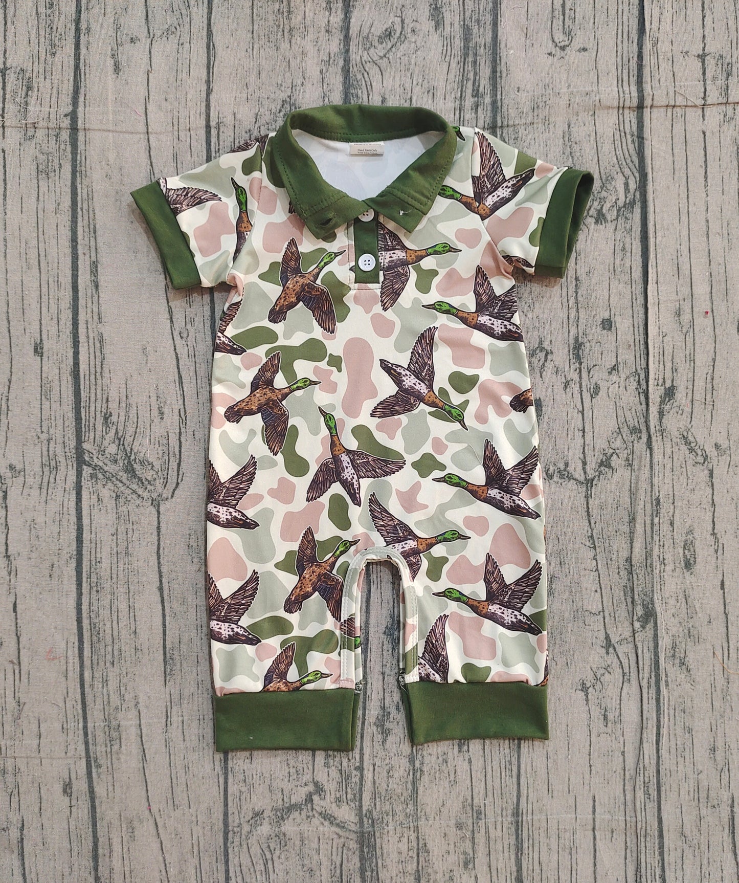 Pre-order SR3634 baby boys camo duck button short sleeve romper