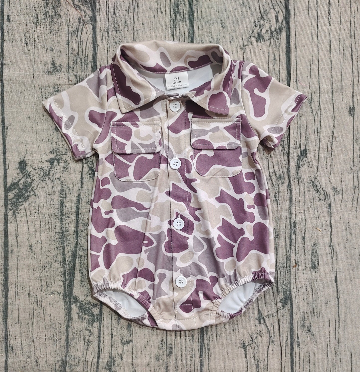 Pre-order SR3652 baby boys camo pocket short sleeve button romper