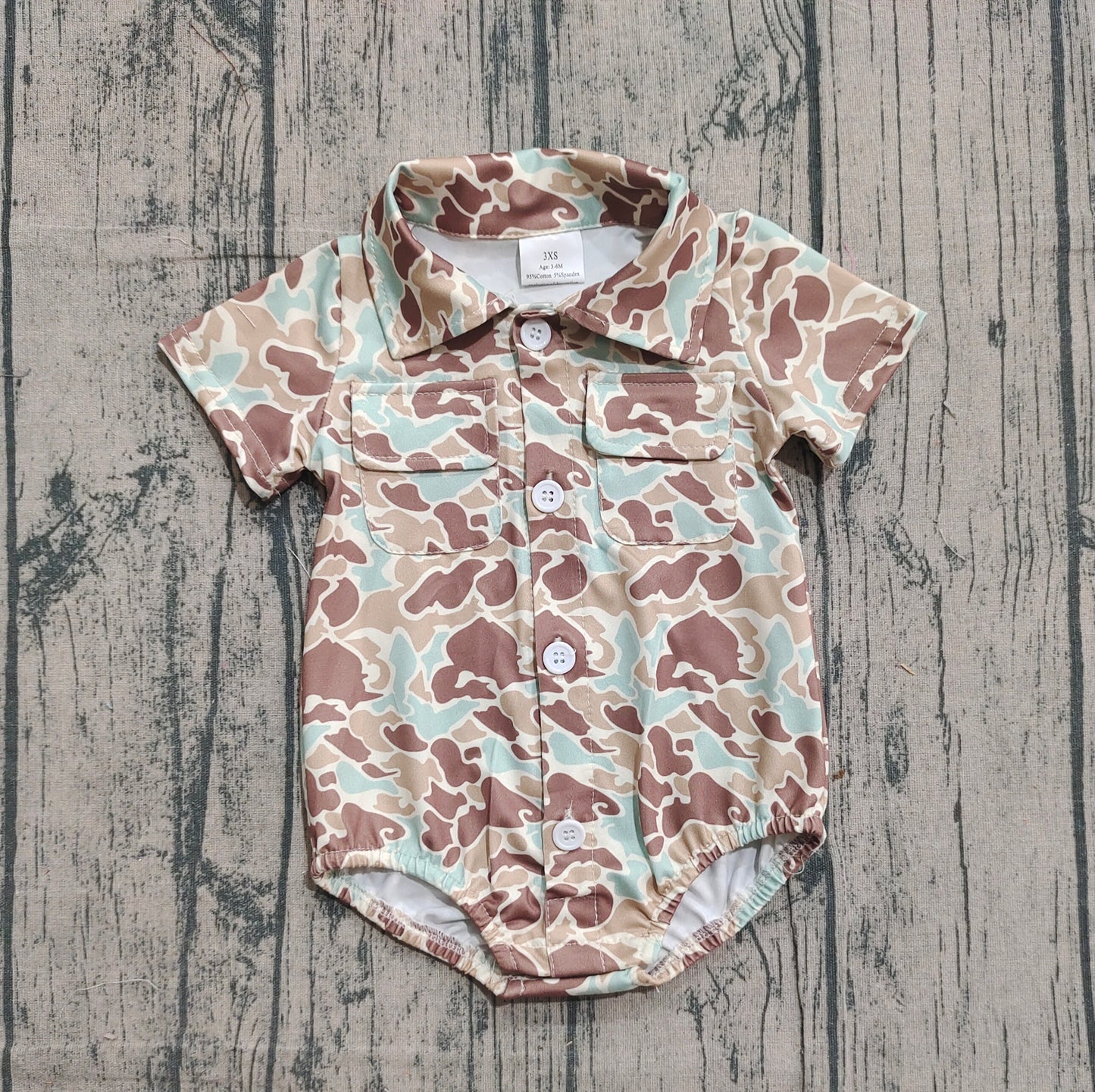 Pre-order SR3655 baby boys camo pocket short sleeve button romper
