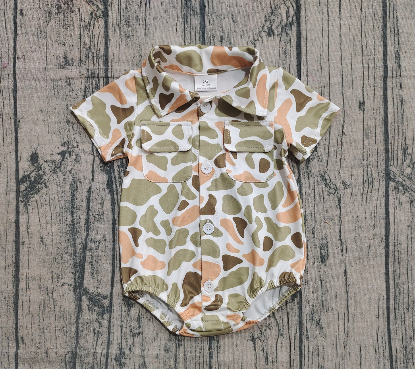Pre-order SR3658 baby boys camo pocket short sleeve button romper