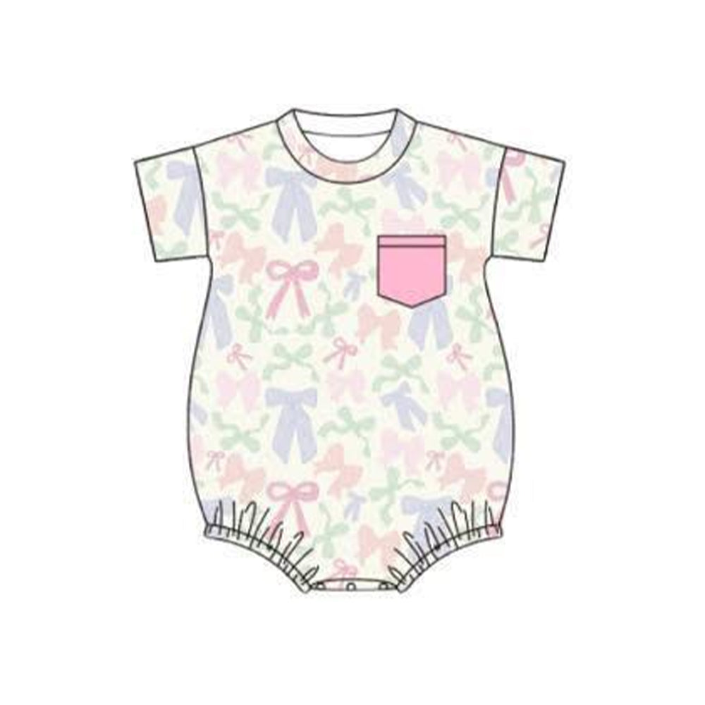 12.2 Pre-order SR3731 baby girls colorful bow pocket short sleeves romper