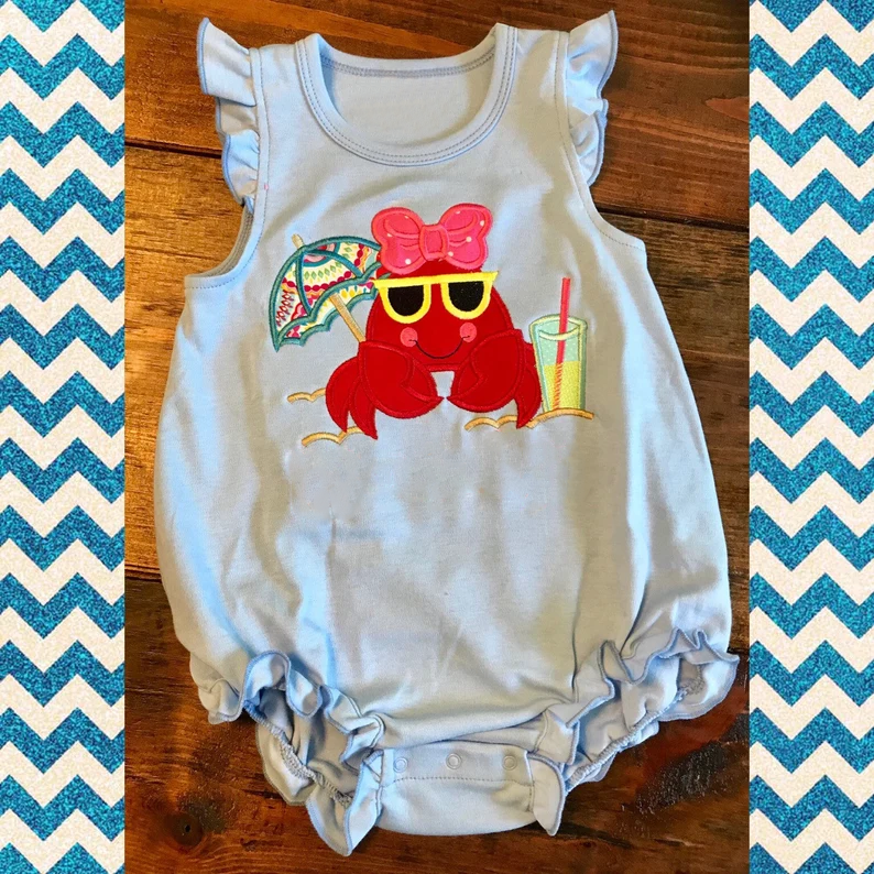12.2 Pre-order SR3738 baby girls crab blue flying sleeve romper