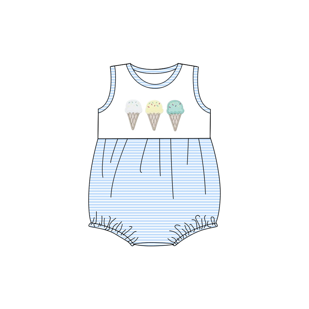 12.3 Pre-order SR3740 baby boys icecream blue stripe sleeveless romper