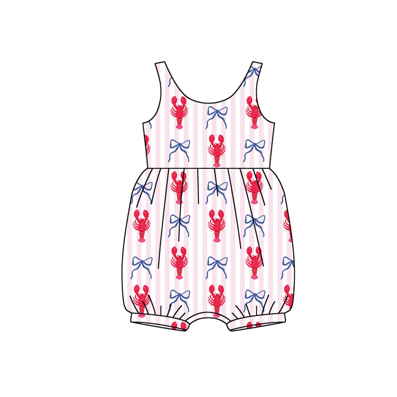 12.9 Pre-order SR3781 baby girls lobster bow sleeveless stripe romper