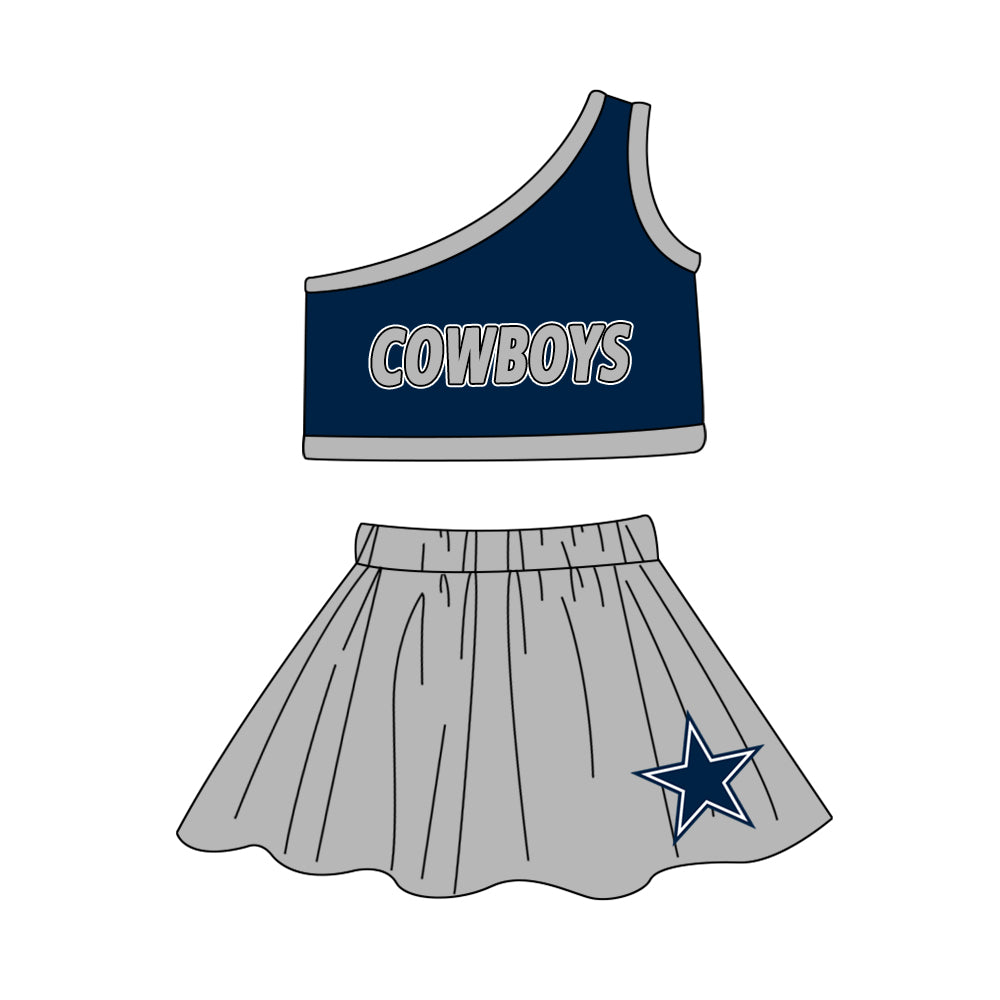 MOQ 3 Custom design baby girls Cowboys top skirt girls team outfits