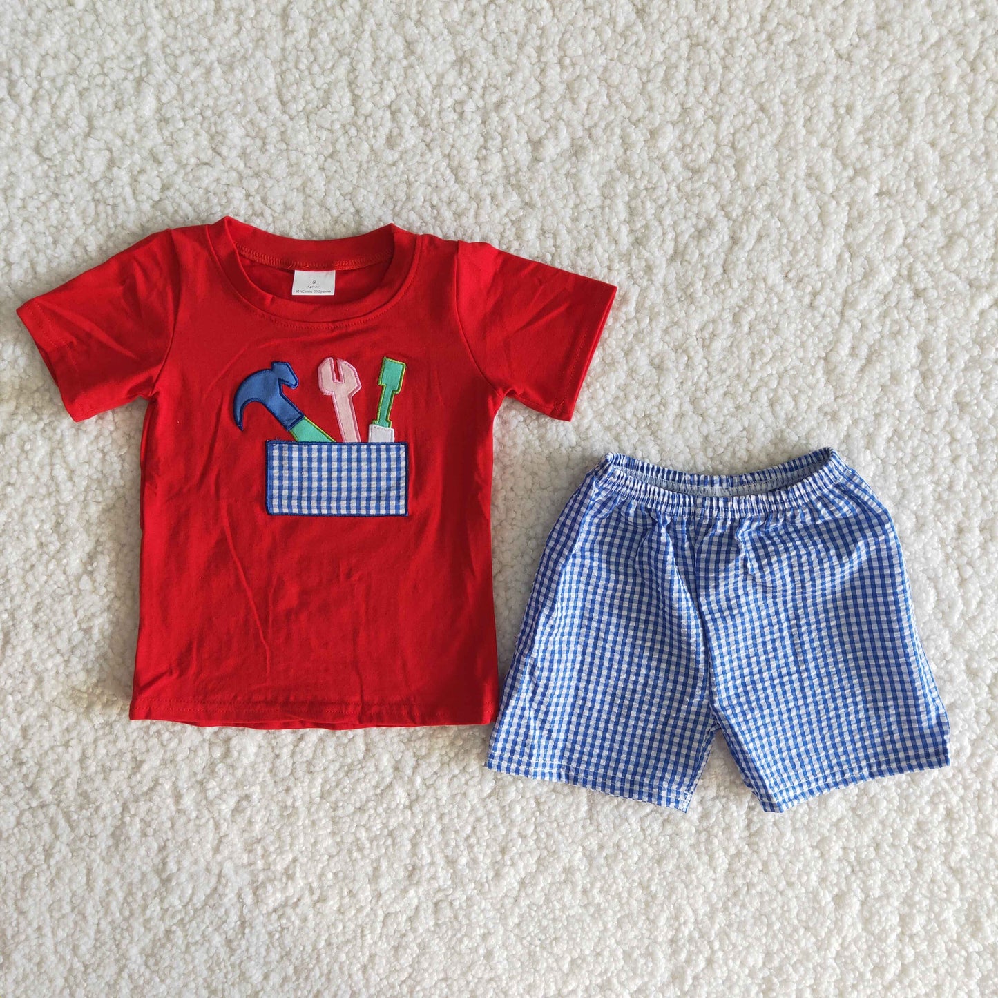 Boys Embroidery Tools Outfits Short Sleeves Shorts