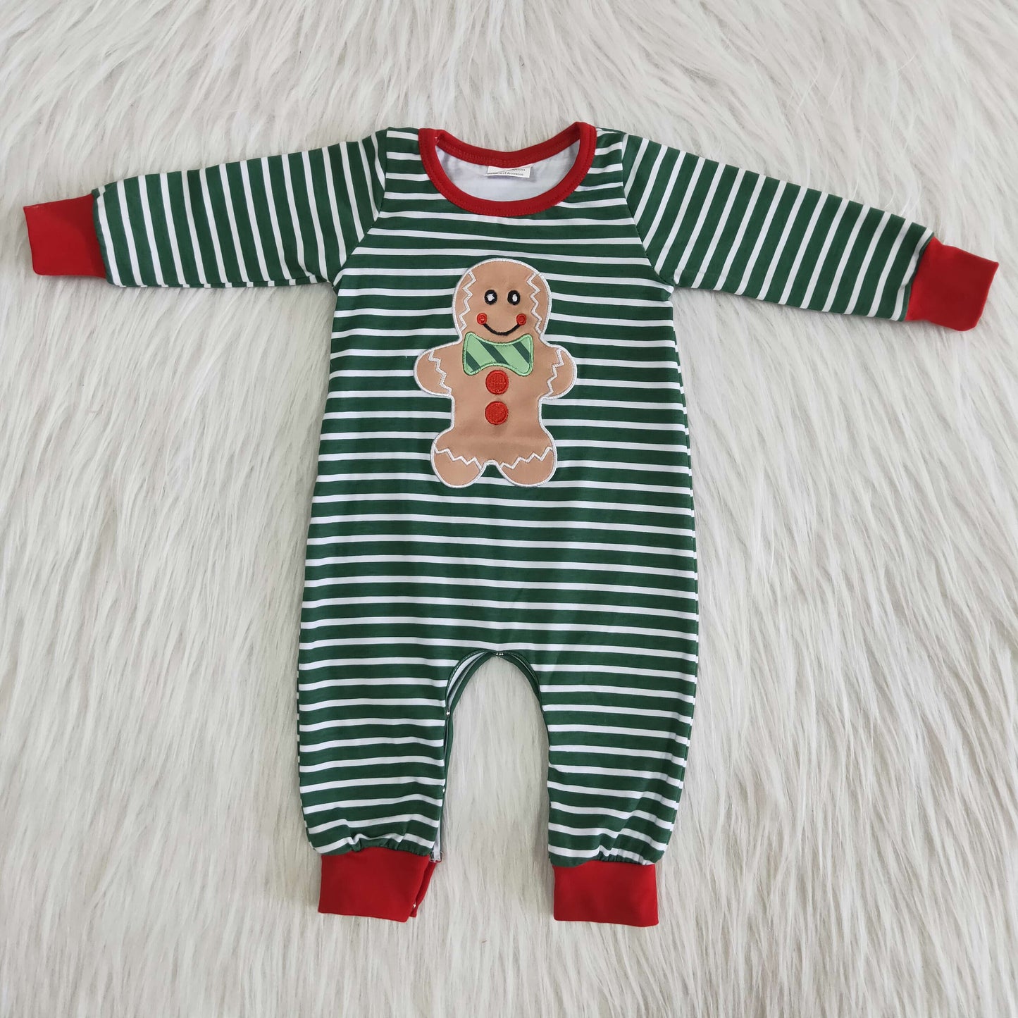 6 A27-2 Boys Embroidery Christmas Rompers Green Stripe