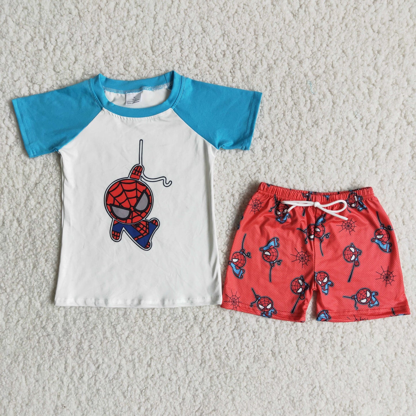 B18-3 Boys Cartoon Outfits Short Sleeves Red Shorts