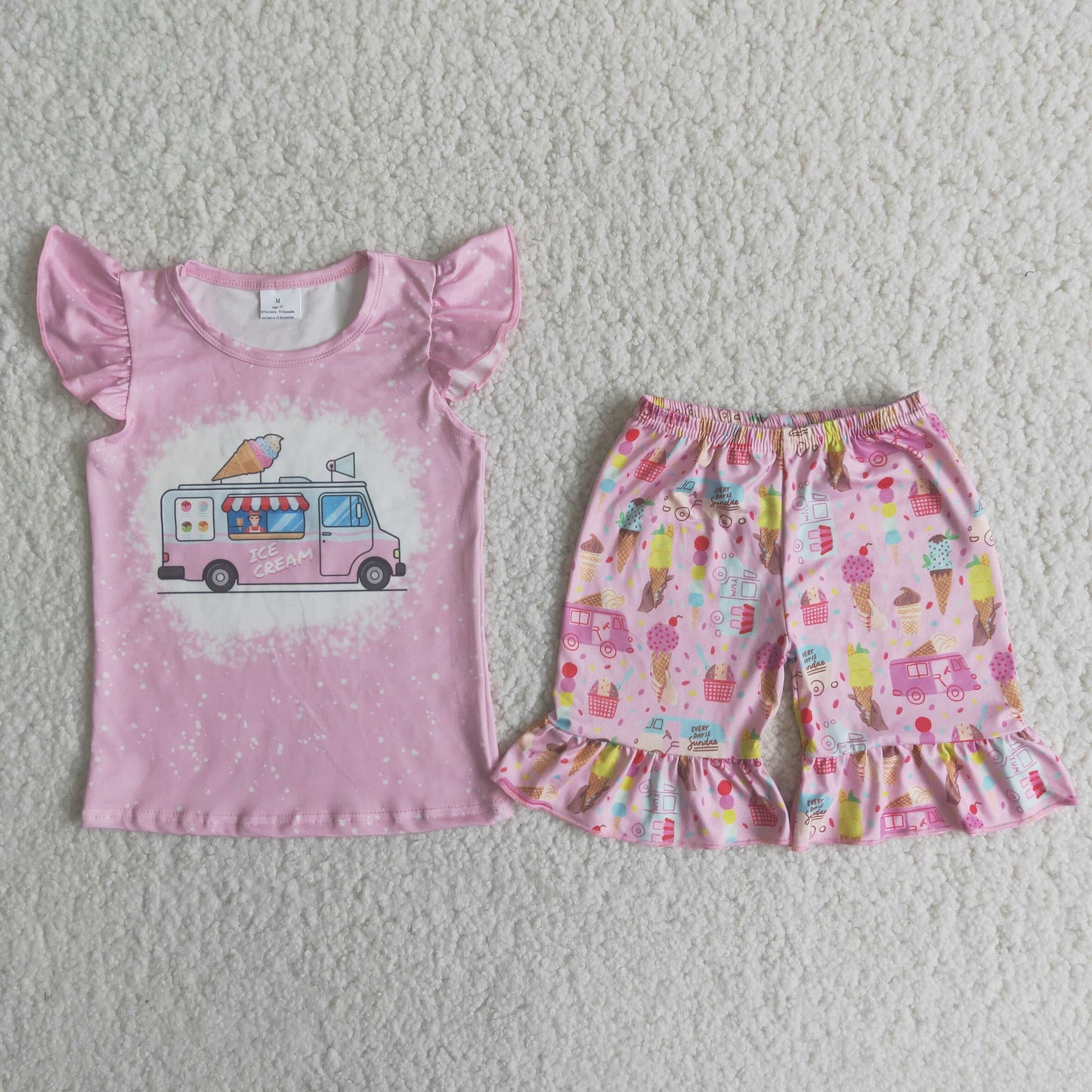 1.99 C6-11 Girls Ice Cream Outfits Short Sleeves Pink Shorts