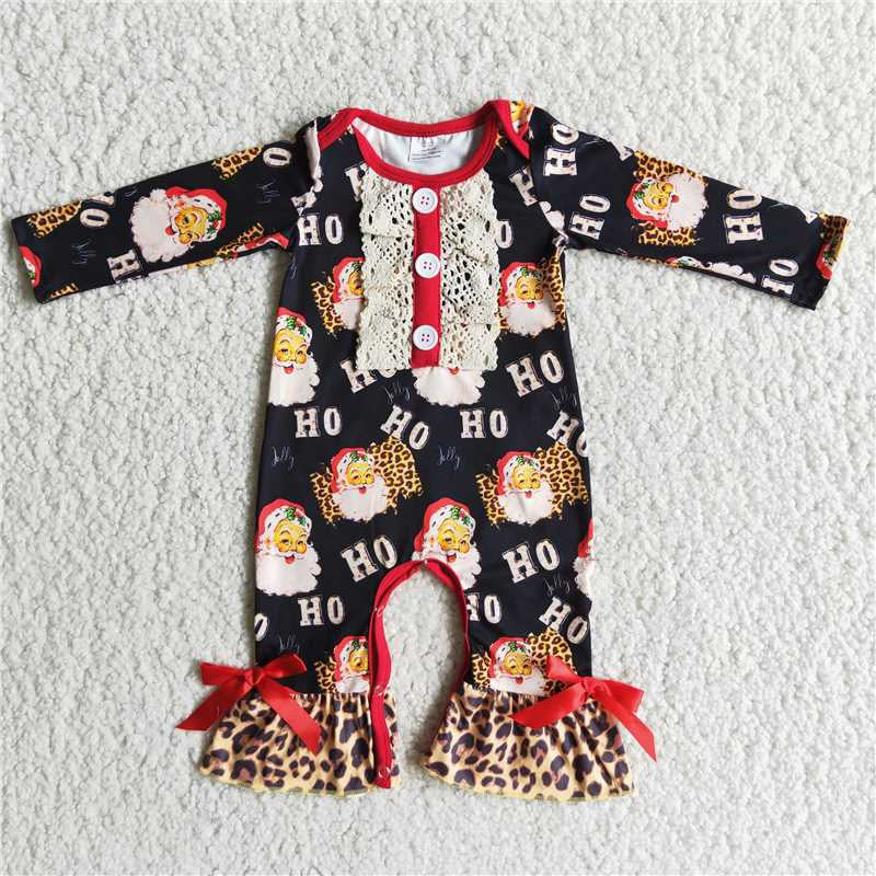 Girls Christmas Santa Rompers Black