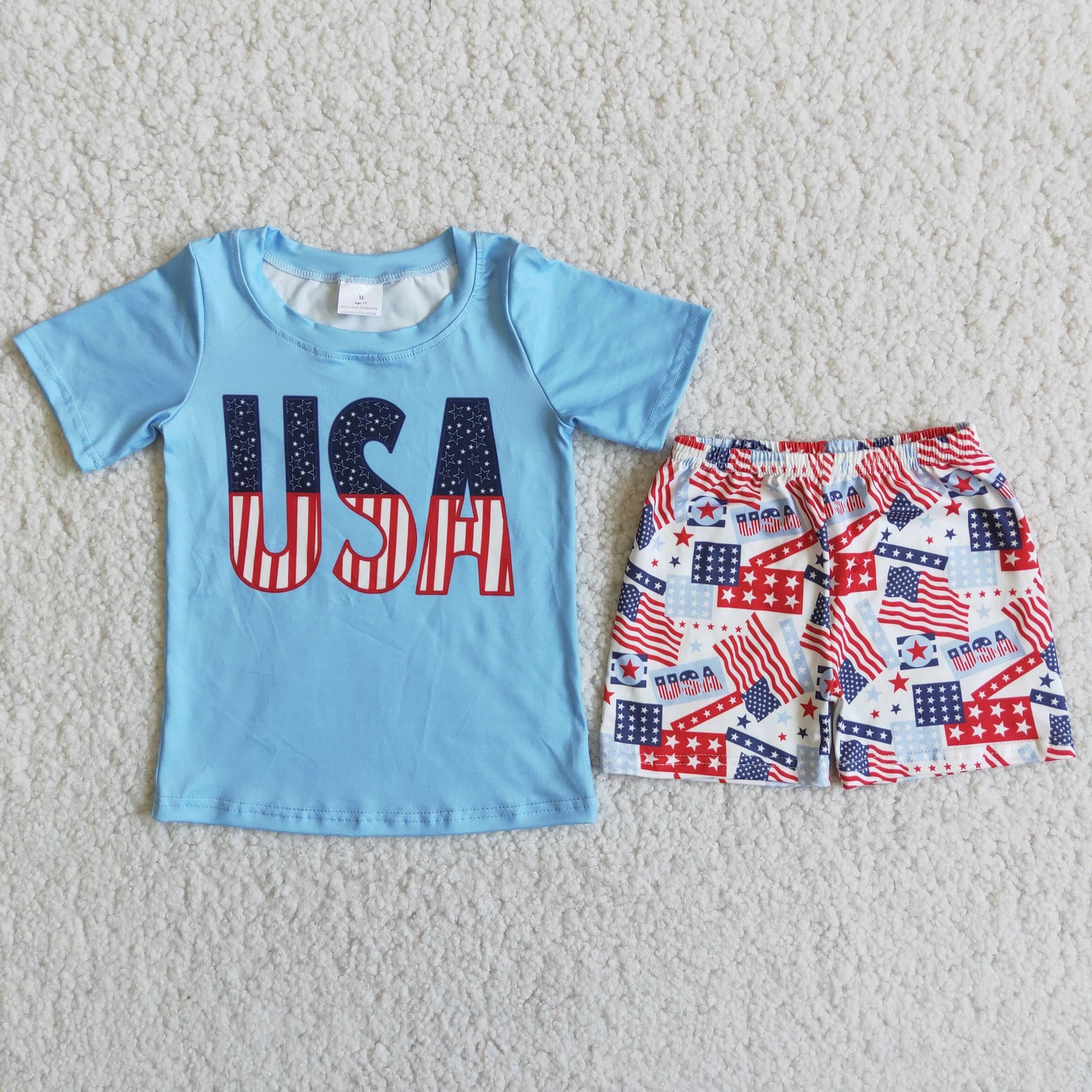 Boys USA Outfits Short Sleeves Blue Shorts