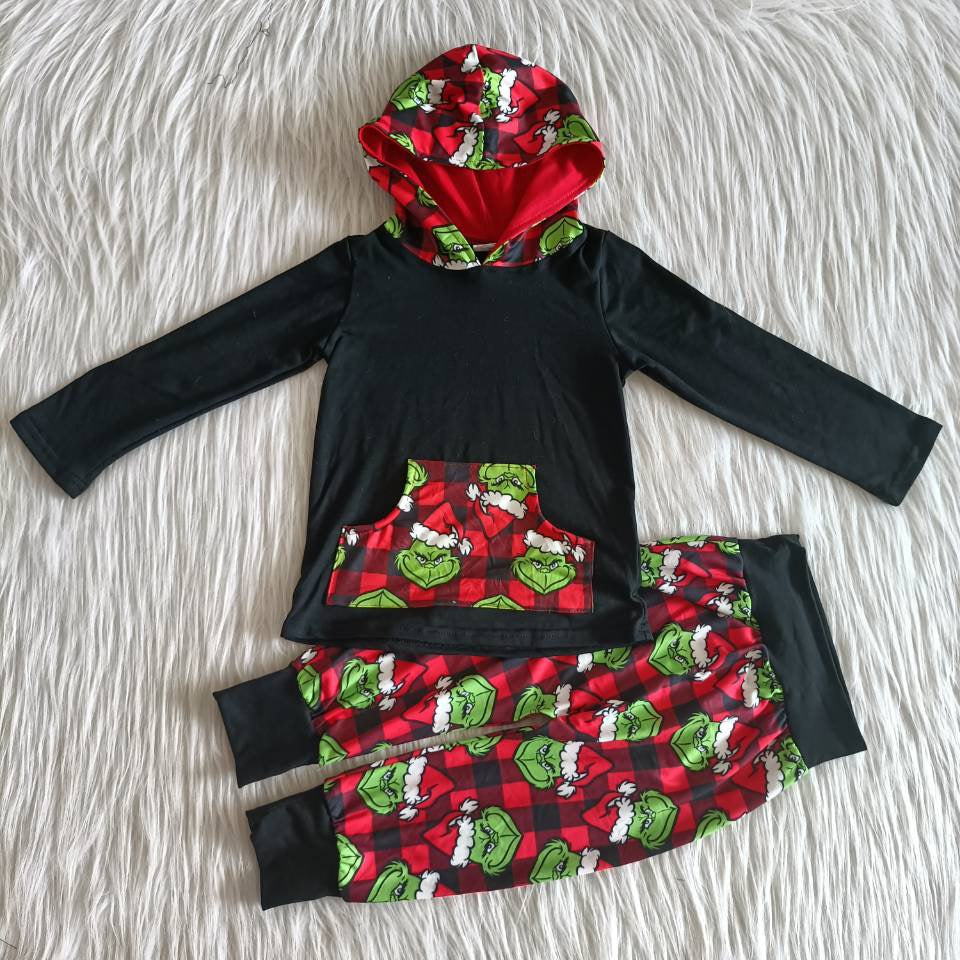 Boys Christmas Outfits Long Sleeves Hoodies Joggers Black