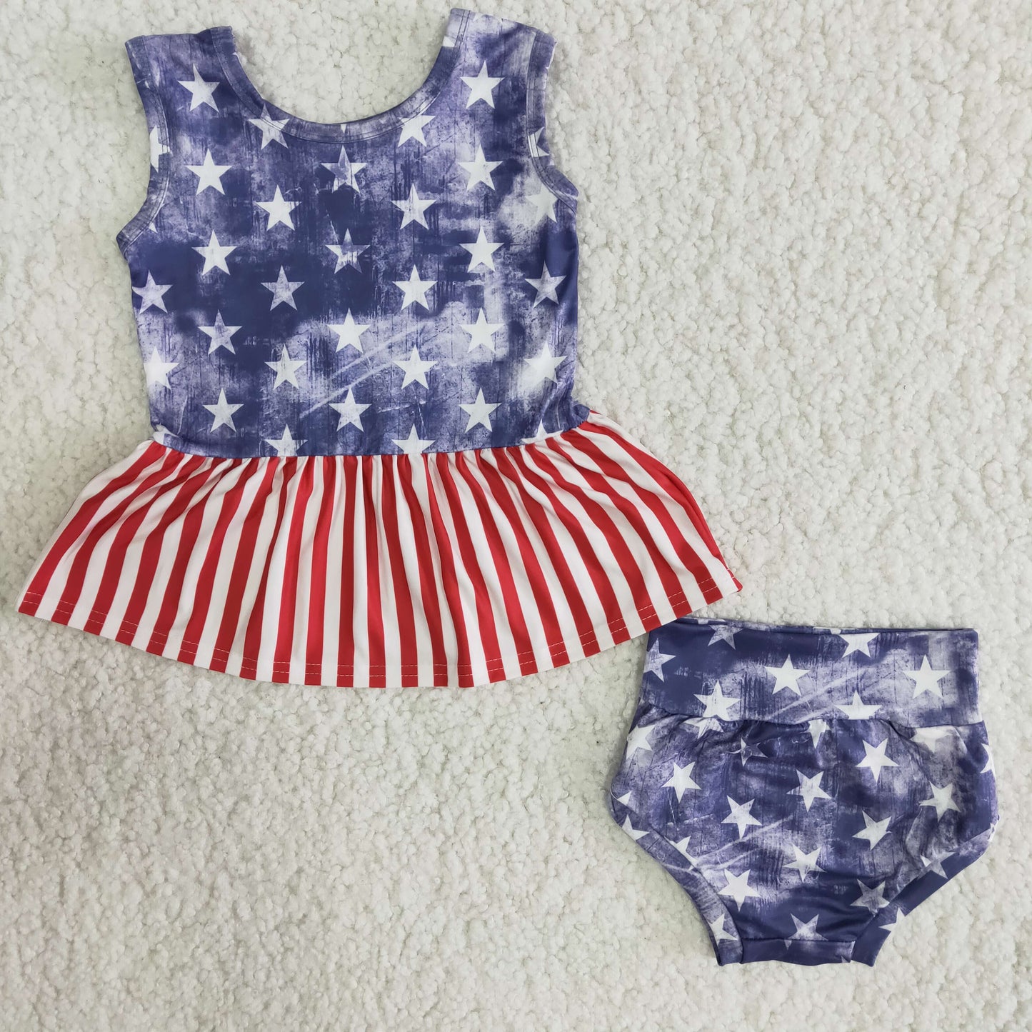 Girls July Fourth Blue Stars Bummies