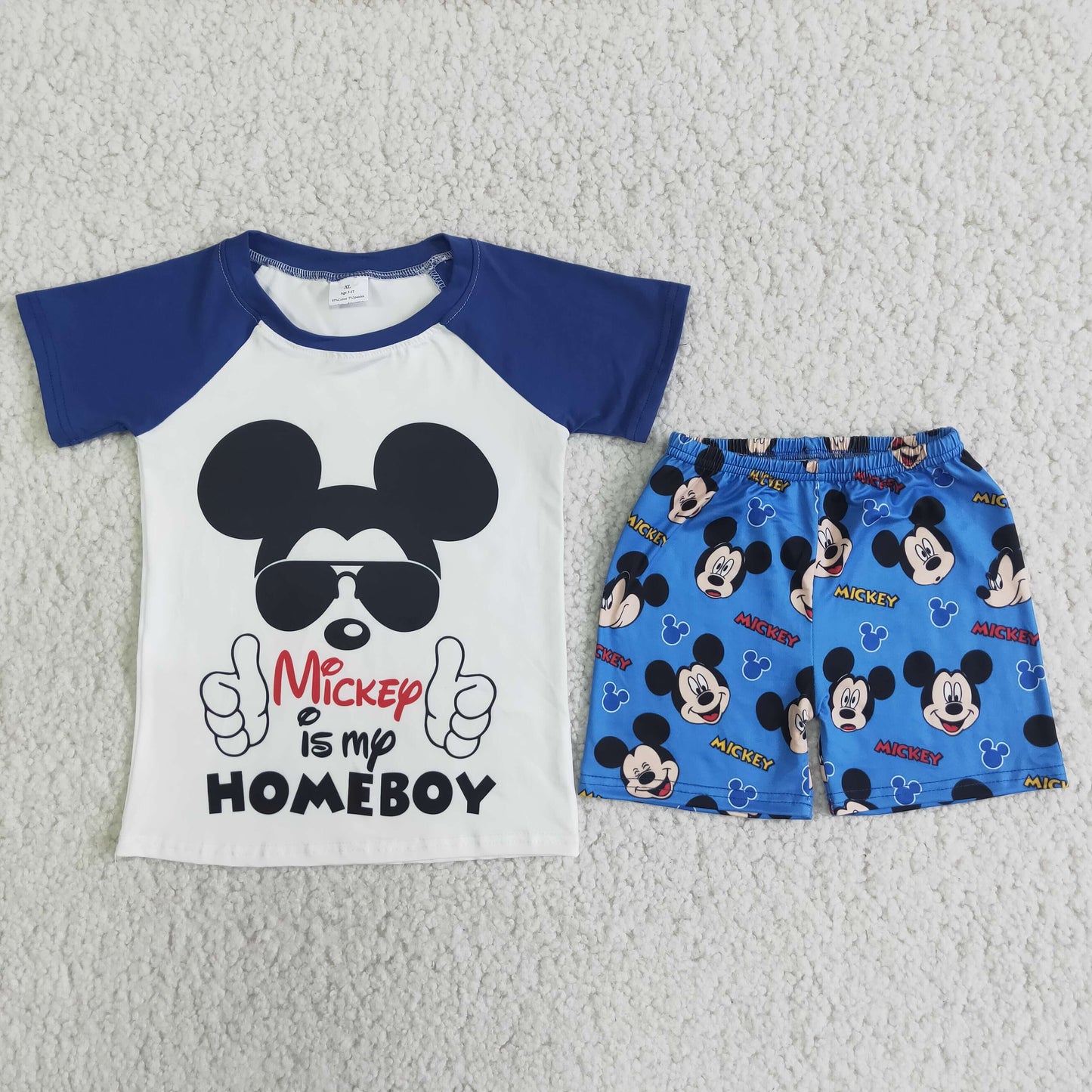 Boys Cartoon Outfits Short Sleeves Blue Shorts