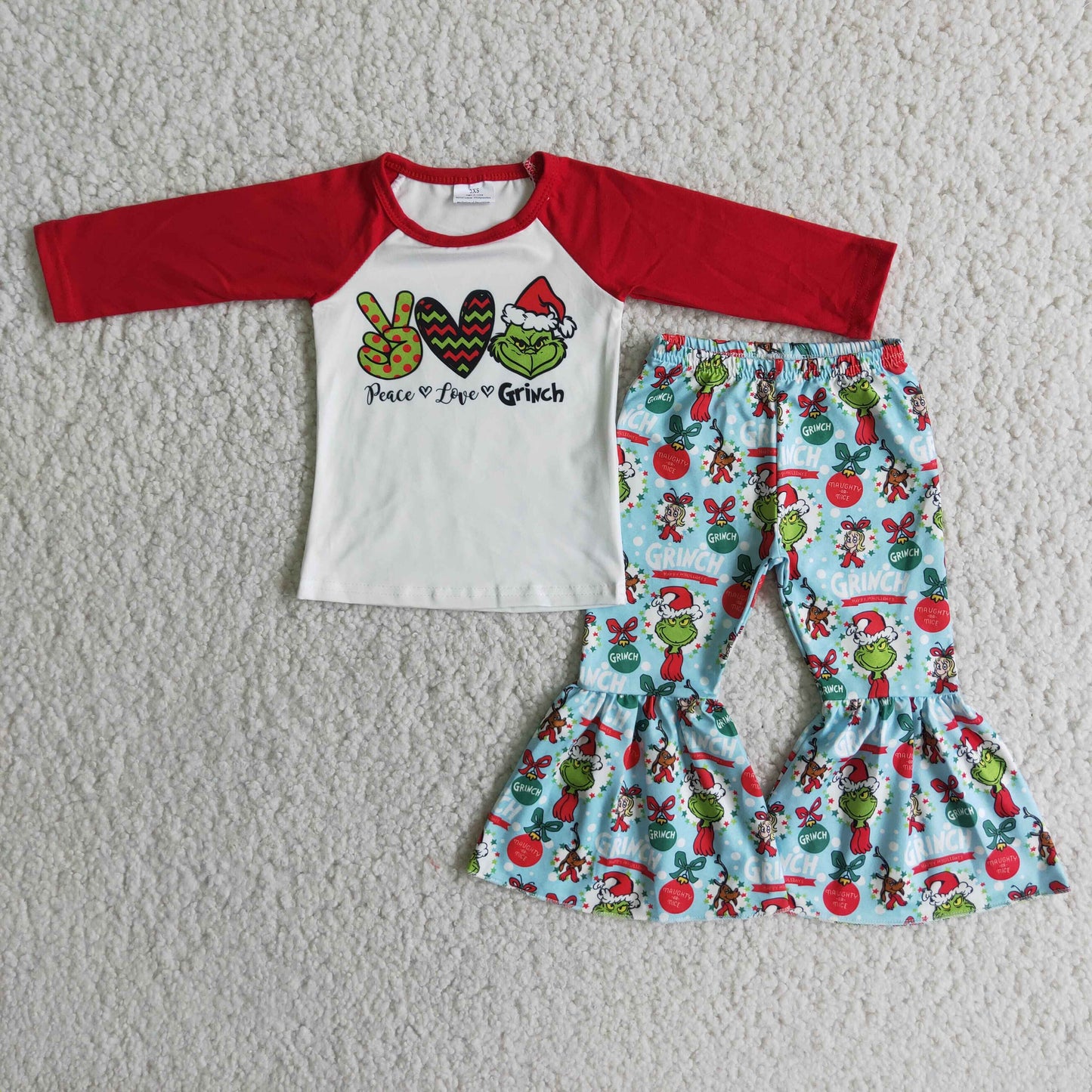 2.99 6 A16-20 Baby Girls Christmas Outfits Peace Love Long Sleeves Bell Bottom Pants