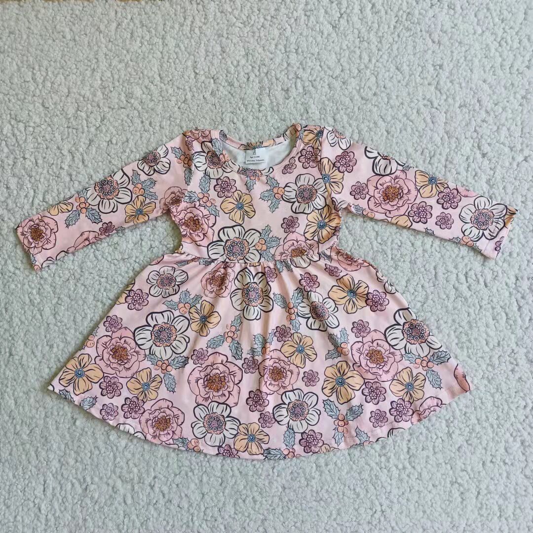 Girls Floral Dress Long Sleeves Pink