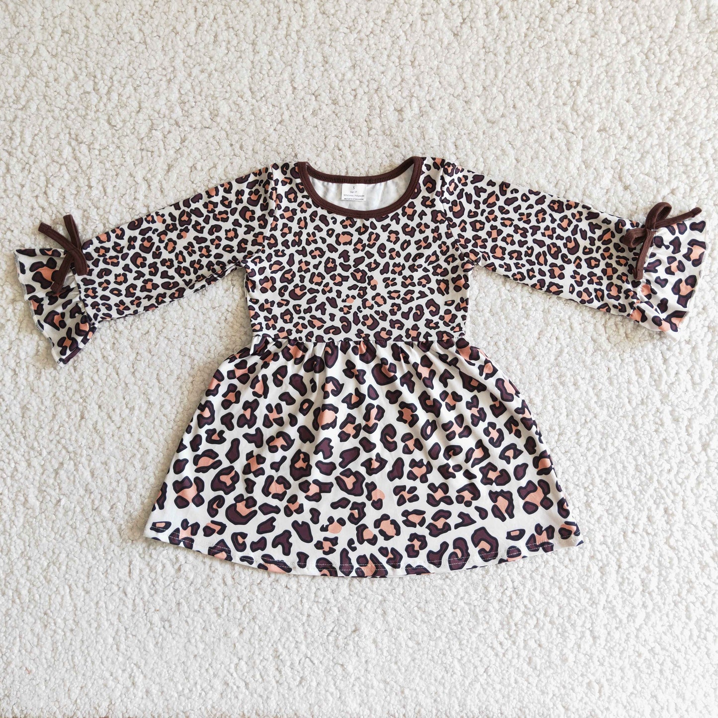 2.99 6 A6-13 Girls Leopard Dress Long Sleeves Brown
