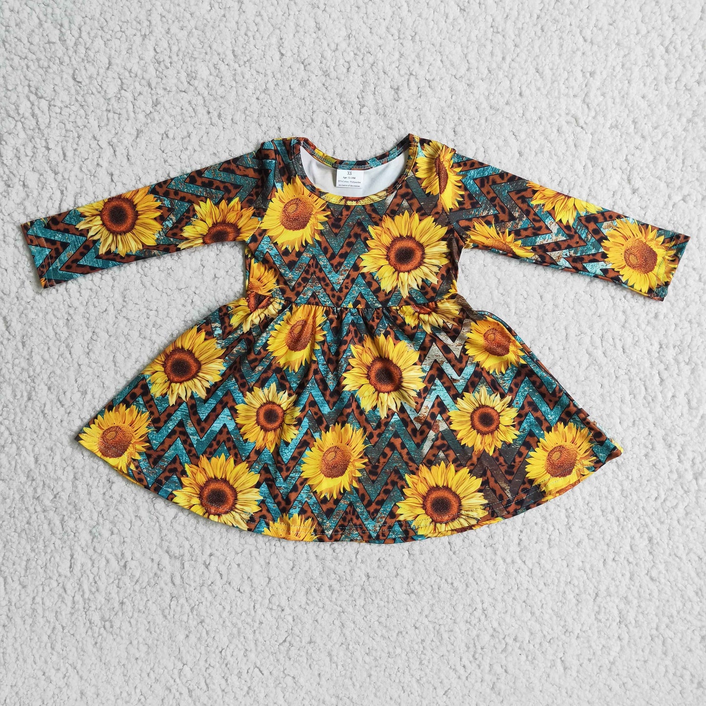 Girls Sunflowers Dress Long Sleeves