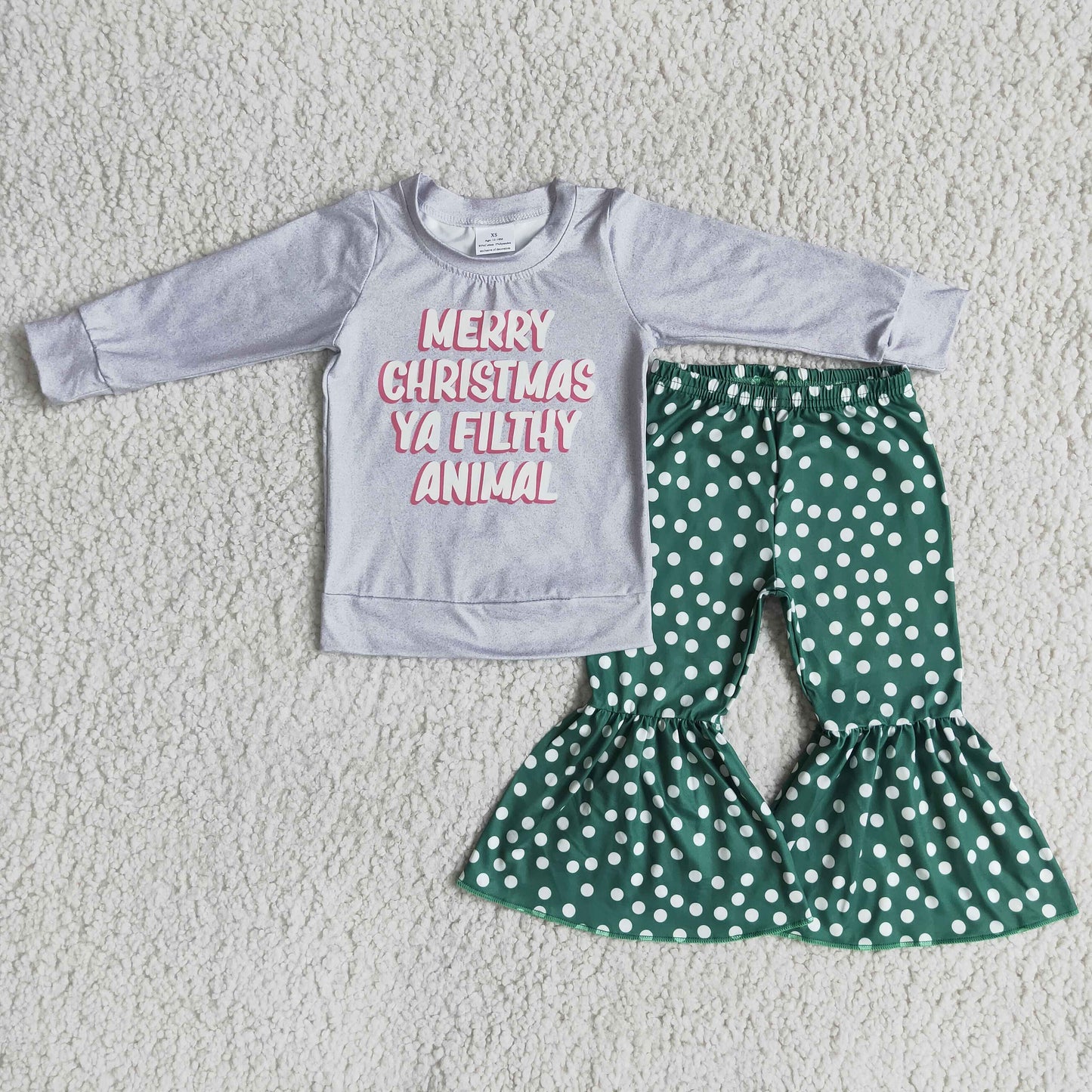 Girls Merry Christmas Outfits Long Sleeves Polka Dot Pants