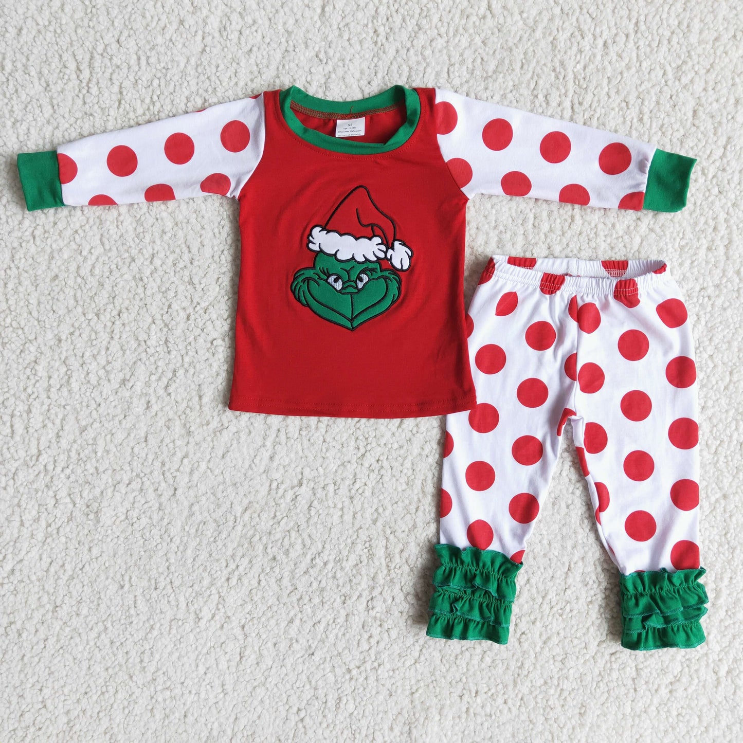 Girls Embroidery Pajamas Long Sleeves Red Polka Dot