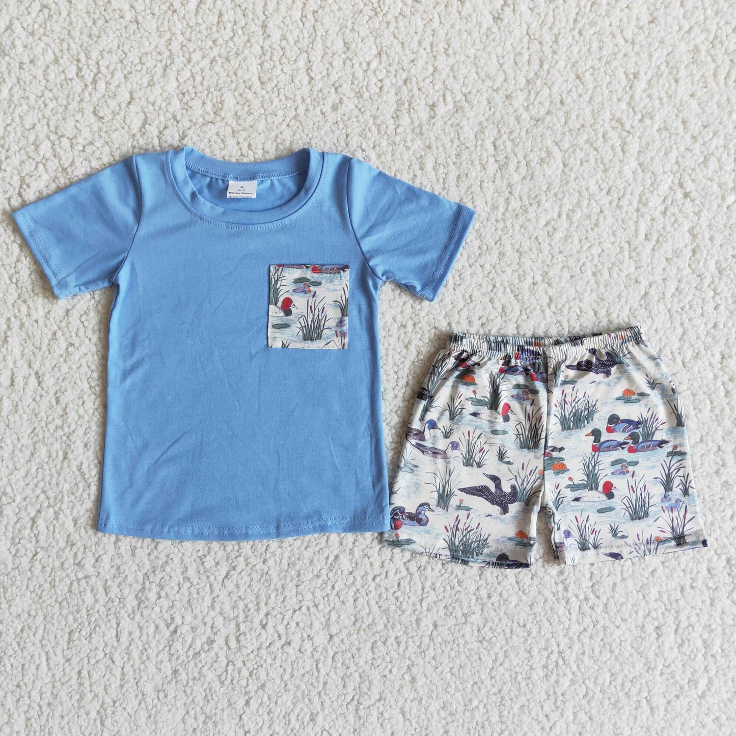 E8-15 Boys Mallard Outfits Short Sleeves Blue Shorts