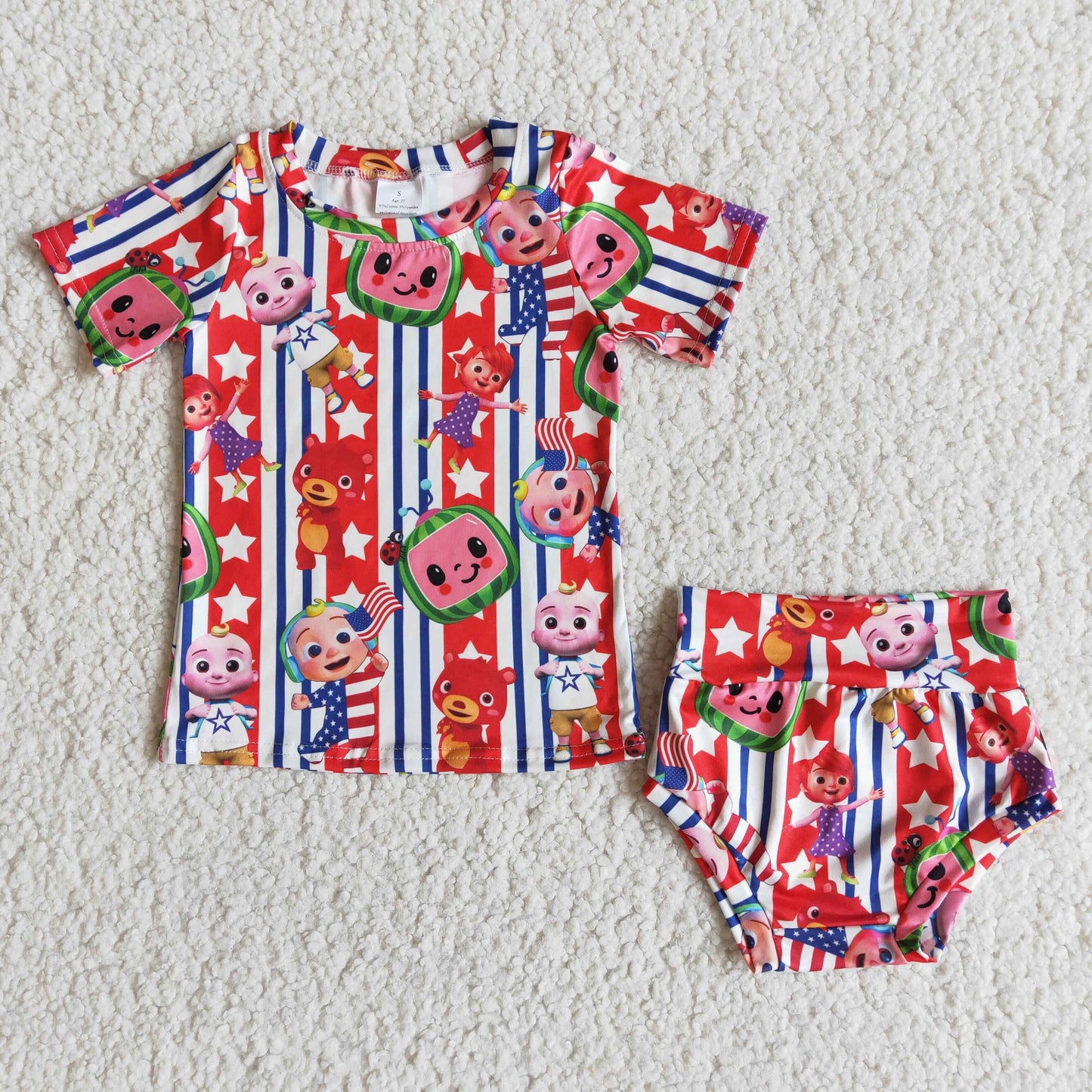 2.99 D4-5 Girls July Fourth Cartoon Bummies