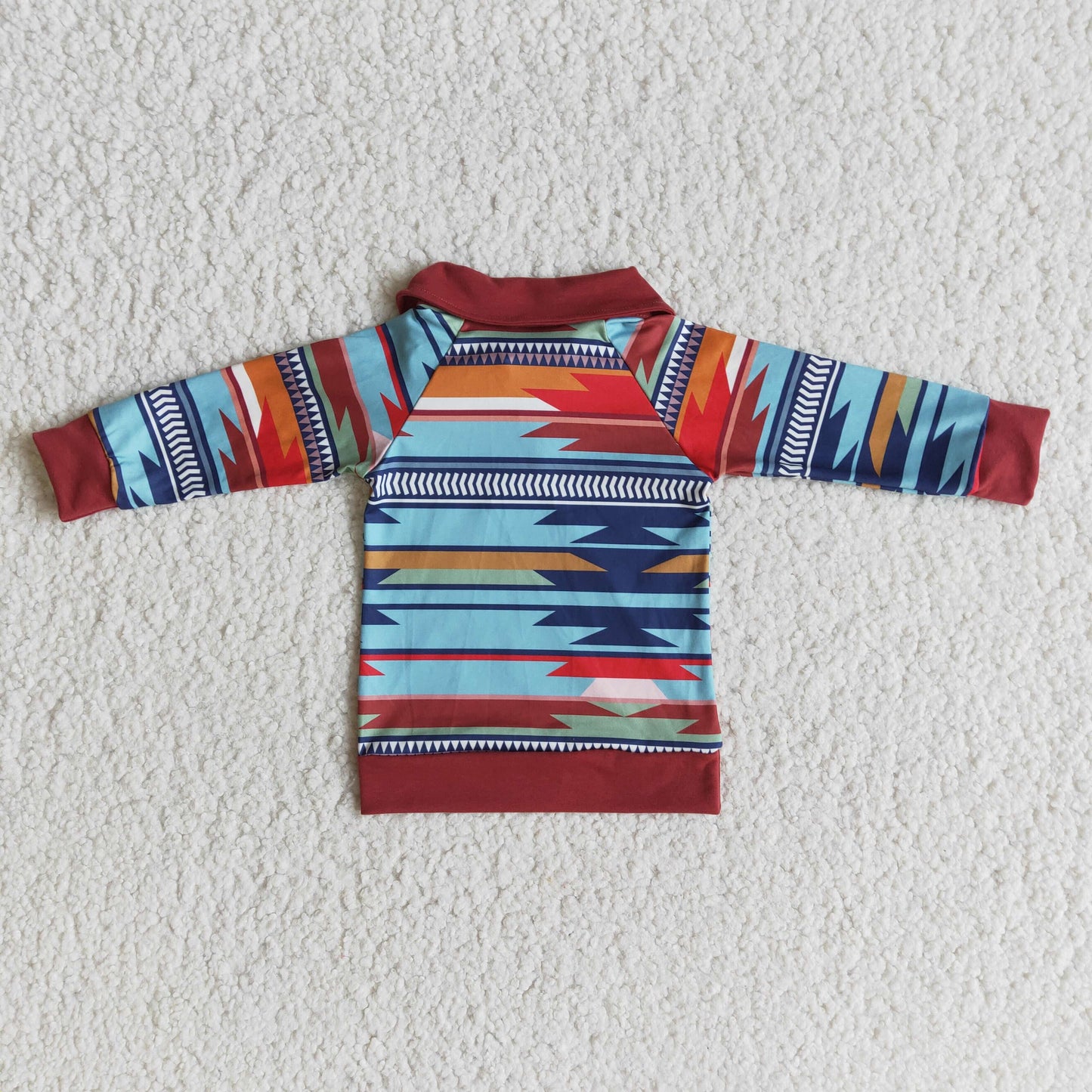 Boys Red Stripe Pullover Long Sleeves Zip