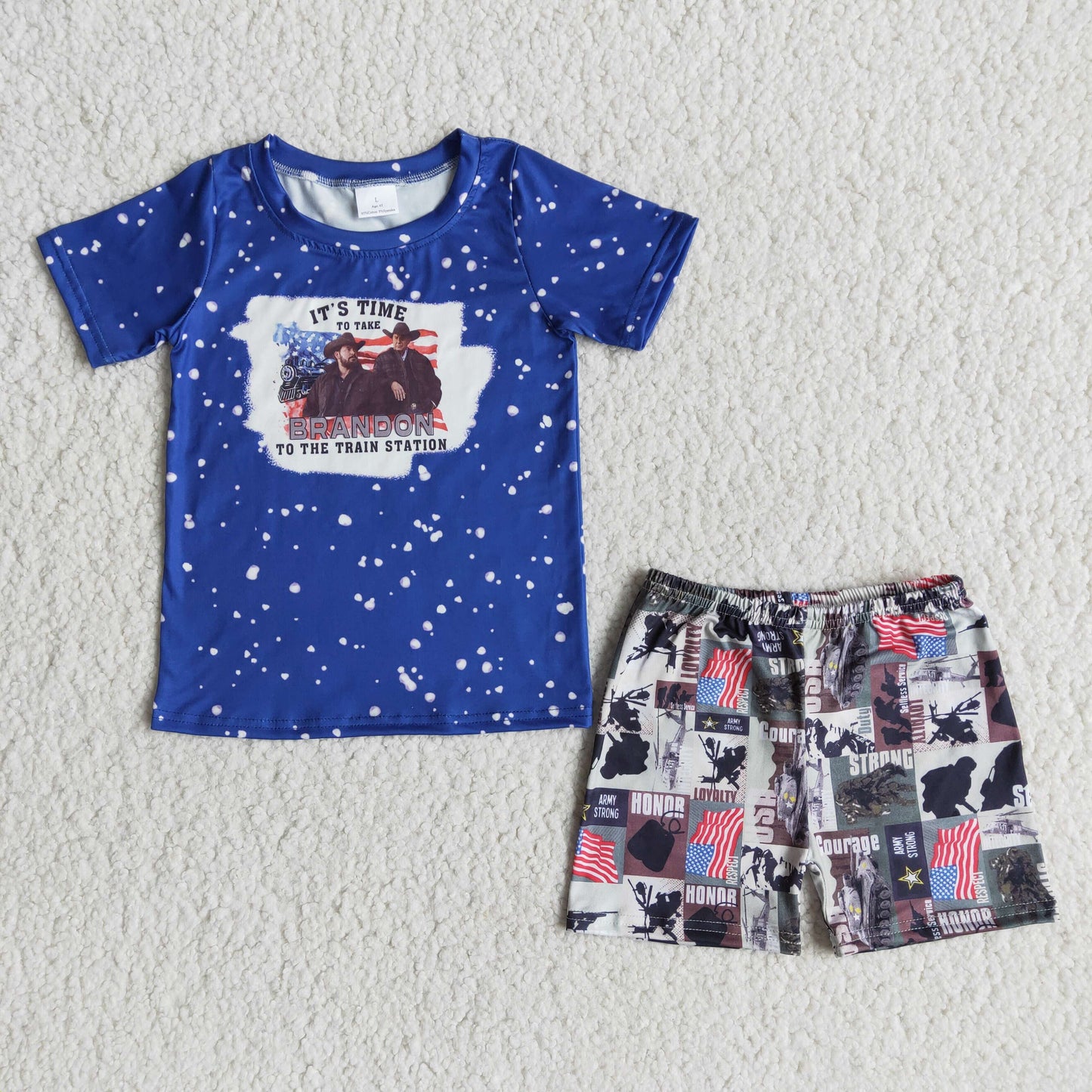 Boys USA Outfits Short Sleeves Blue Shorts