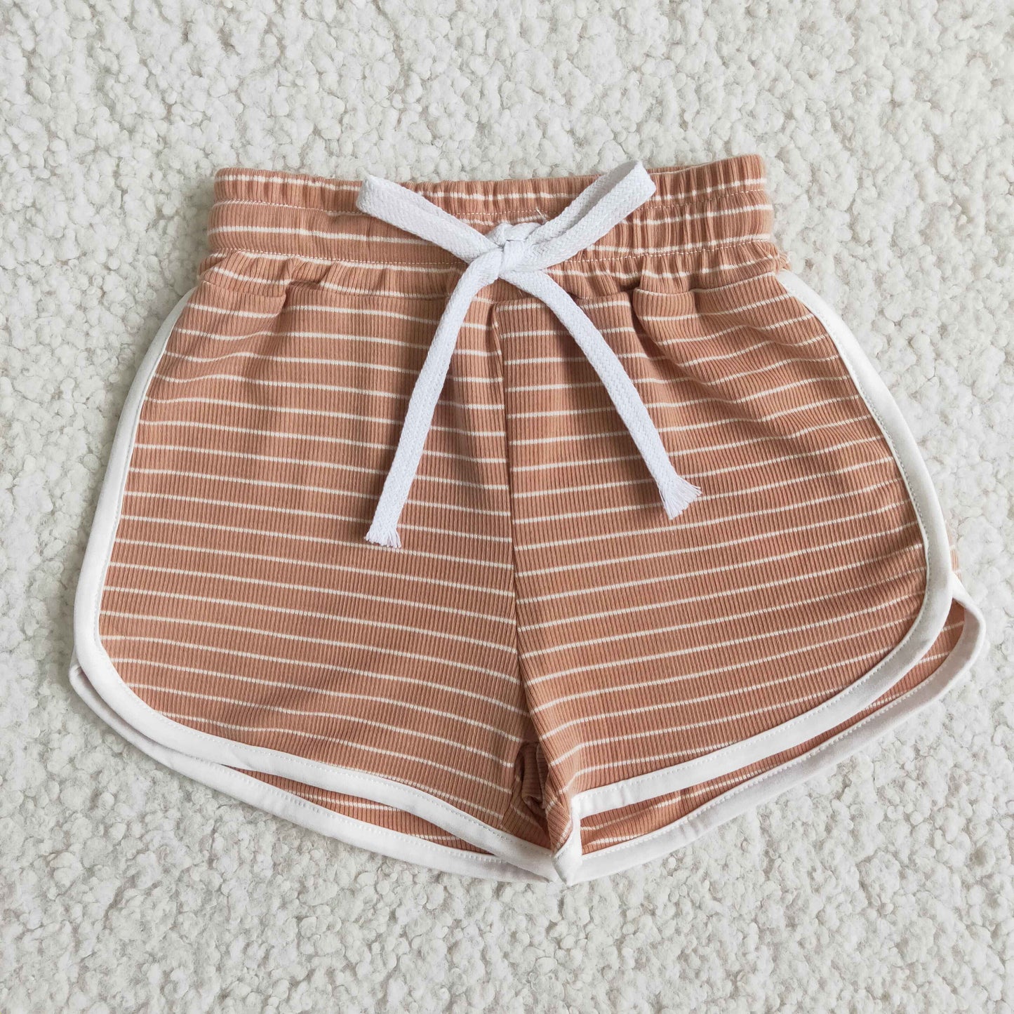 Girls Cameo Brown Stripe Cotton Shorts